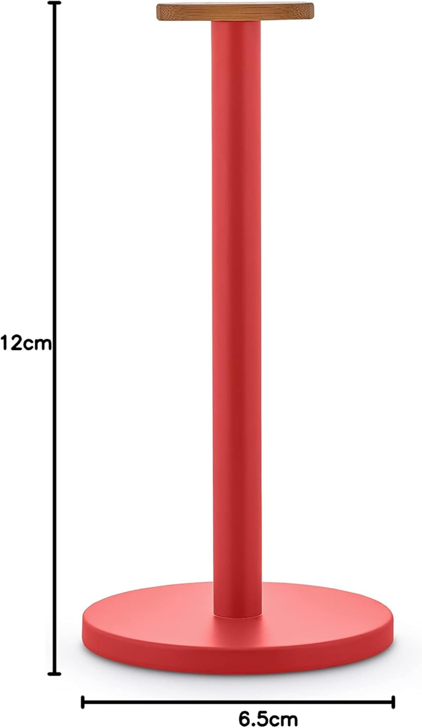 Alessi Mattina BG05 R - Design Kitchen Roll Holder, in Colored Steel with Epoxy Resin and Knob in Bamboo Wood, Red image number 1