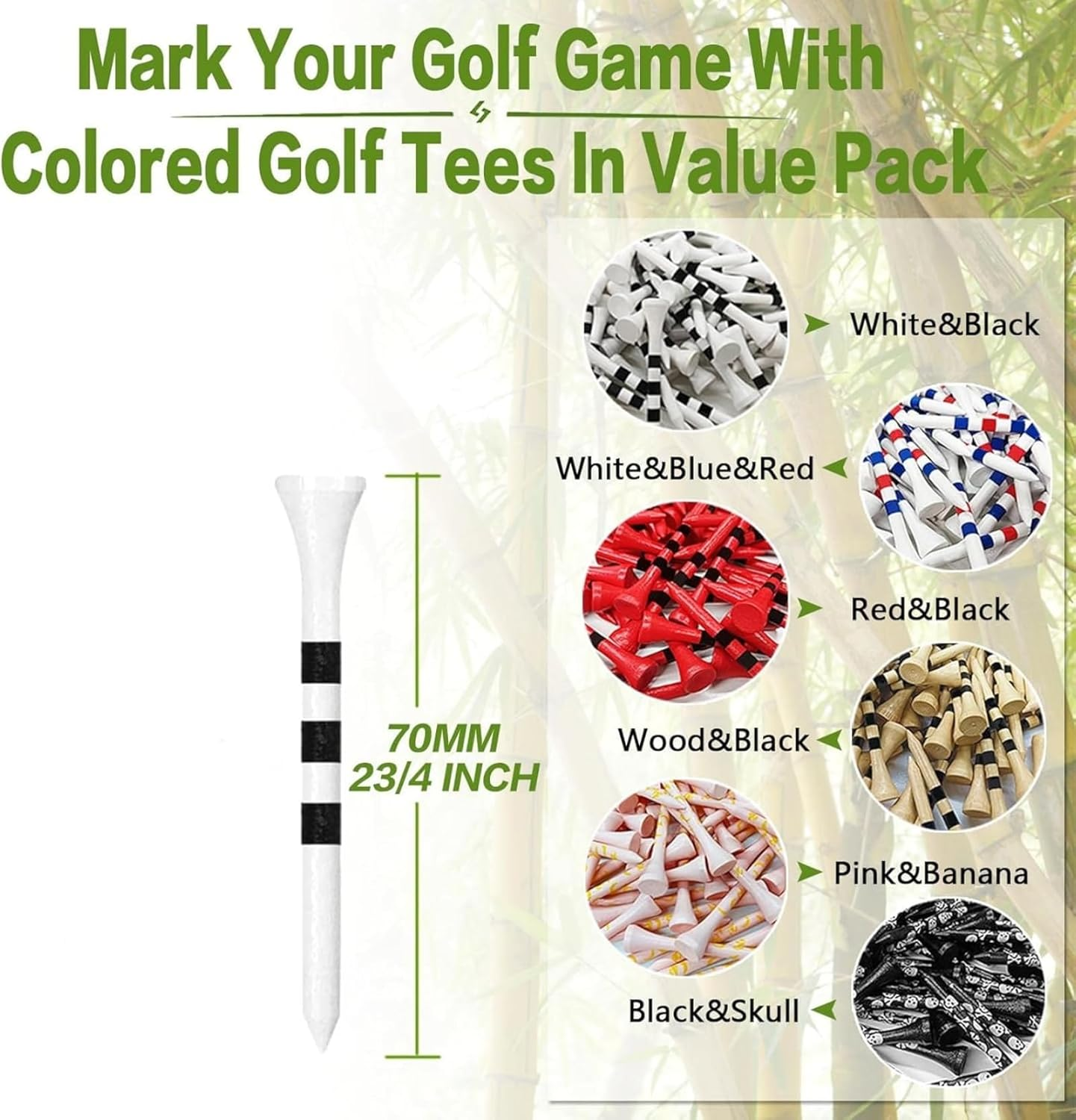 GAIVEK 100 Pcs Natural Wood/Bamboo Golf Tees 70Mm, Durable Biodegradable Reduce Friction & Side Spin, More Durable and Stable Golf Tees image number 5