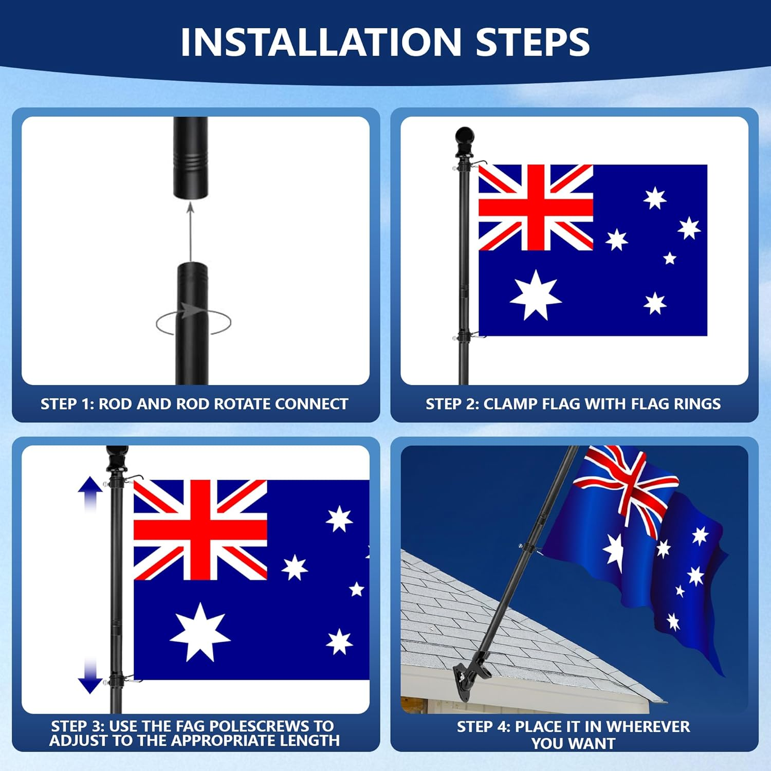 Xiwerhll Flag Pole - Upgraded Bracket Set, 6 FT Stainless Steel Flag Poles，Adjustable Flag Pole Suitable for Home, Commercial, Outdoor Wall-Mounted Flag Pole image number 3