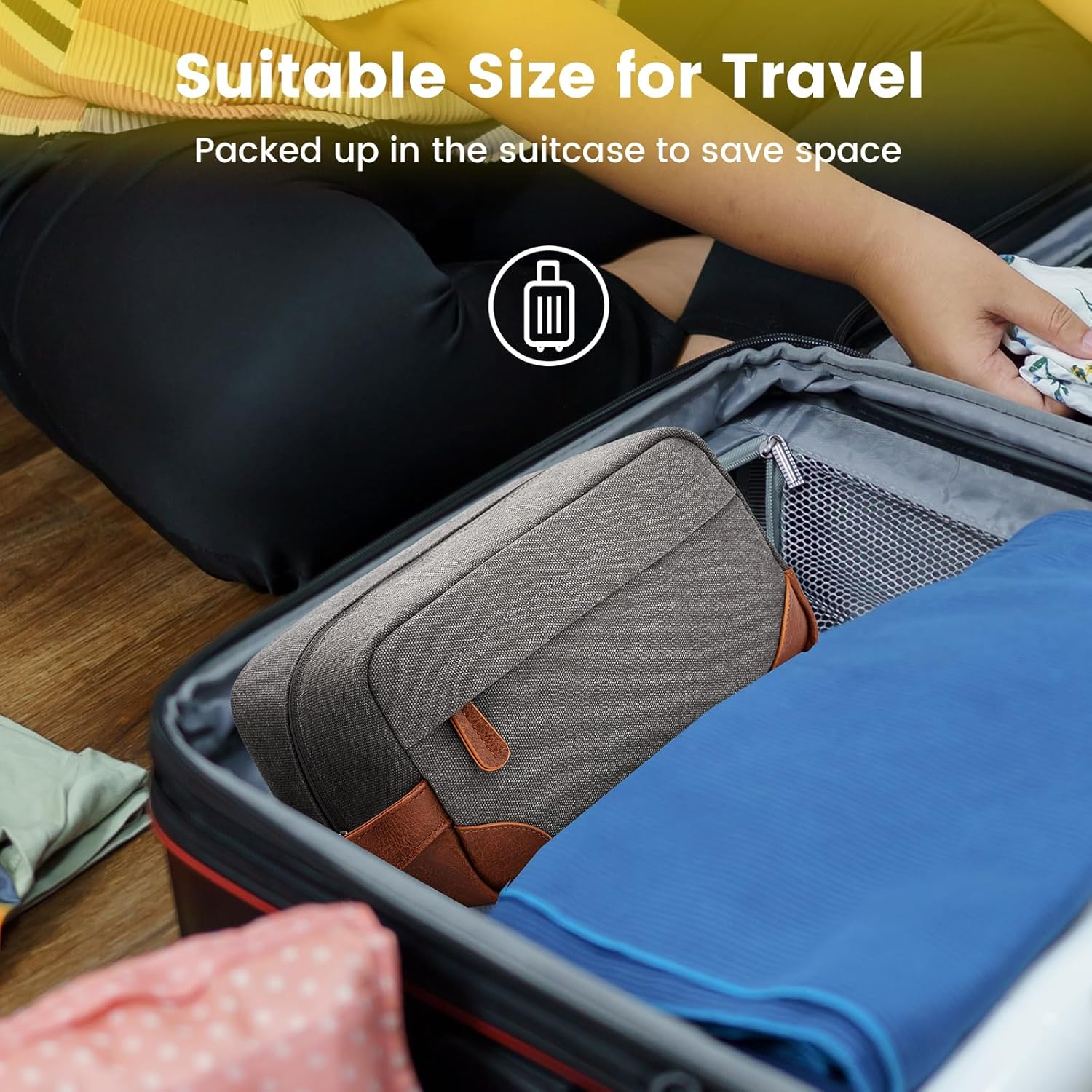 Vorspack Travel Toiletry Bag - Hanging Toiletry Bag for Men Water Resistant Canvas Shaving Bag for Travel, Light Grey, Medium image number 2