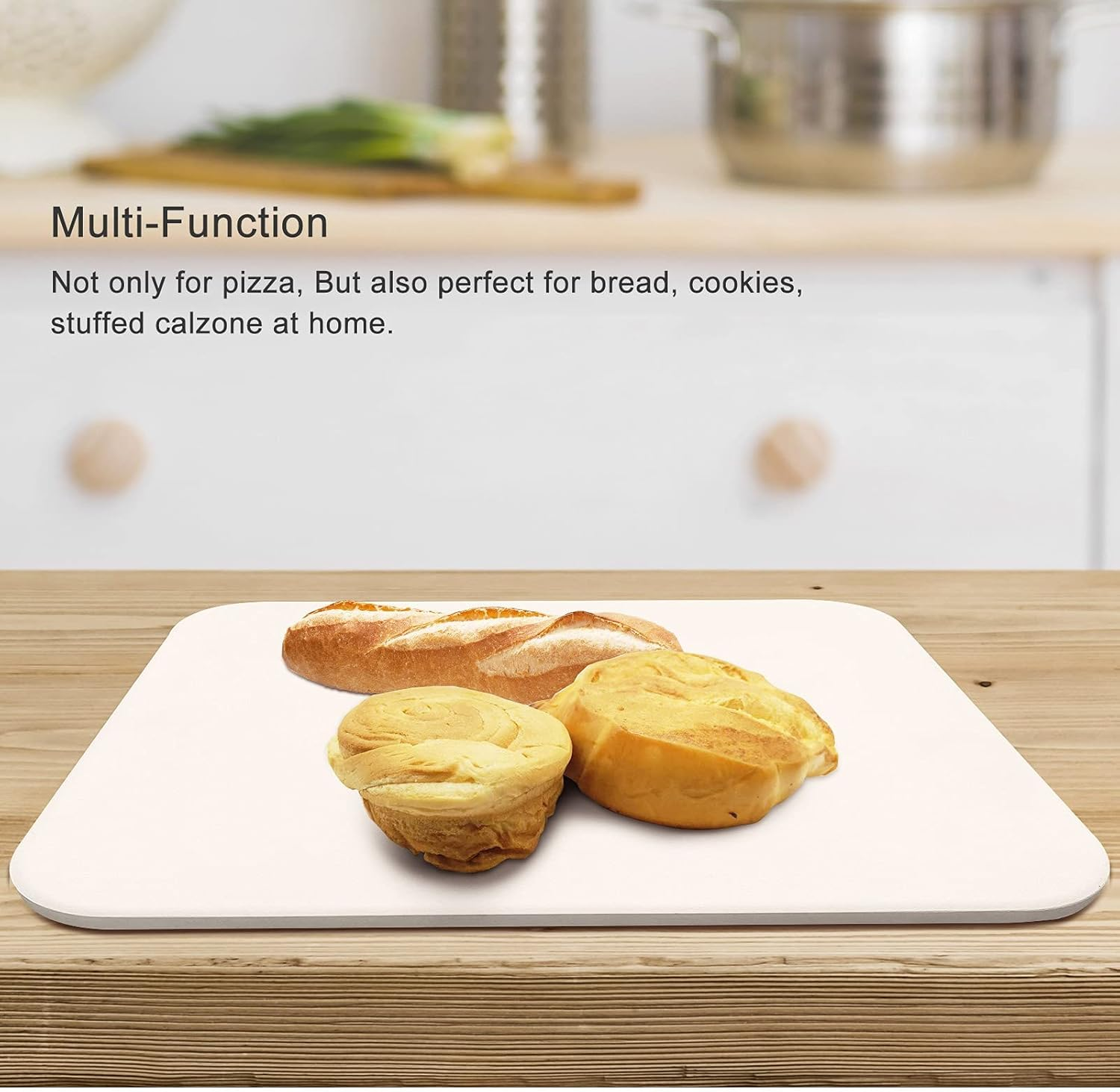 AILUROPODA 15 X 12" Rectangle Pizza Stone with Bamboo Pizza Peel, Cleaning Scraper and Recipe Cordierite Baking Stone for Oven and Grill Pizza Stone for Grill Thermal Shock Resistant - 15*12" Off White-High Temperature+Pizza Peel image number 5