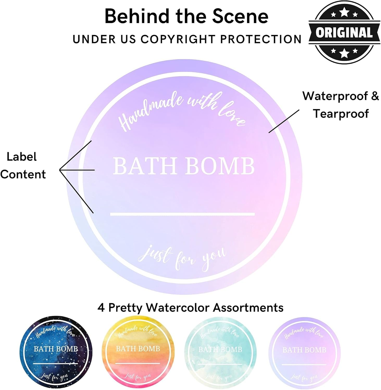 Mobiusea Creation Bath Bomb Labels Roll | 2 Inch |300 Pcs Waterproof Bath Bomb Stickers for Small Bags, Bath Bomb Making Kit, Bath Bomb Making Supplies, Bath Bomb Labels and Packaging image number 5