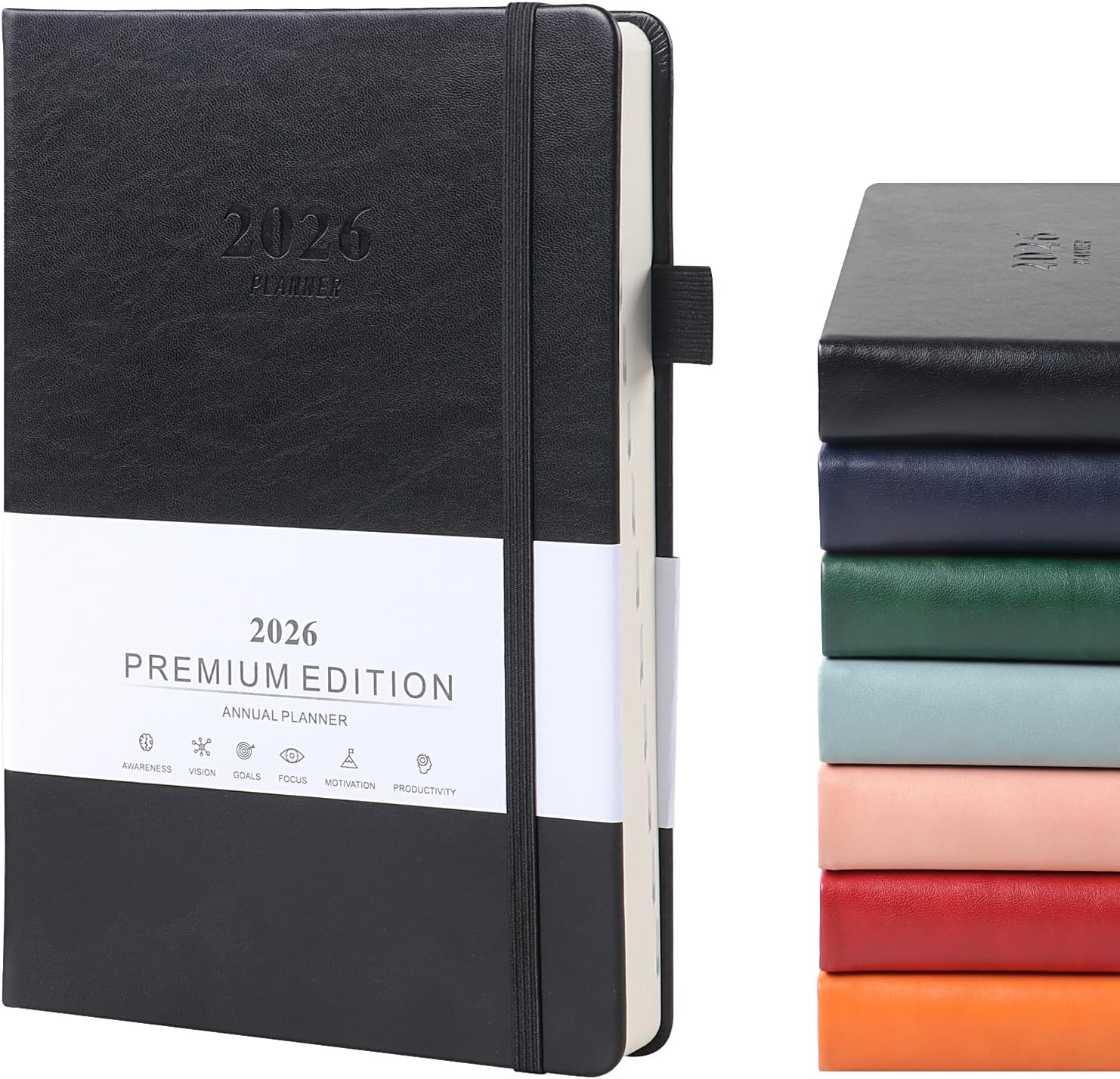2026 Academic Diary - Daily Planner A5 Diary, Day per Page,Leather Academic Year Diaries from Jan to Dec, Self-Care 2026 Journal Notebook, Monthly Planner with Pen Loop (Black)