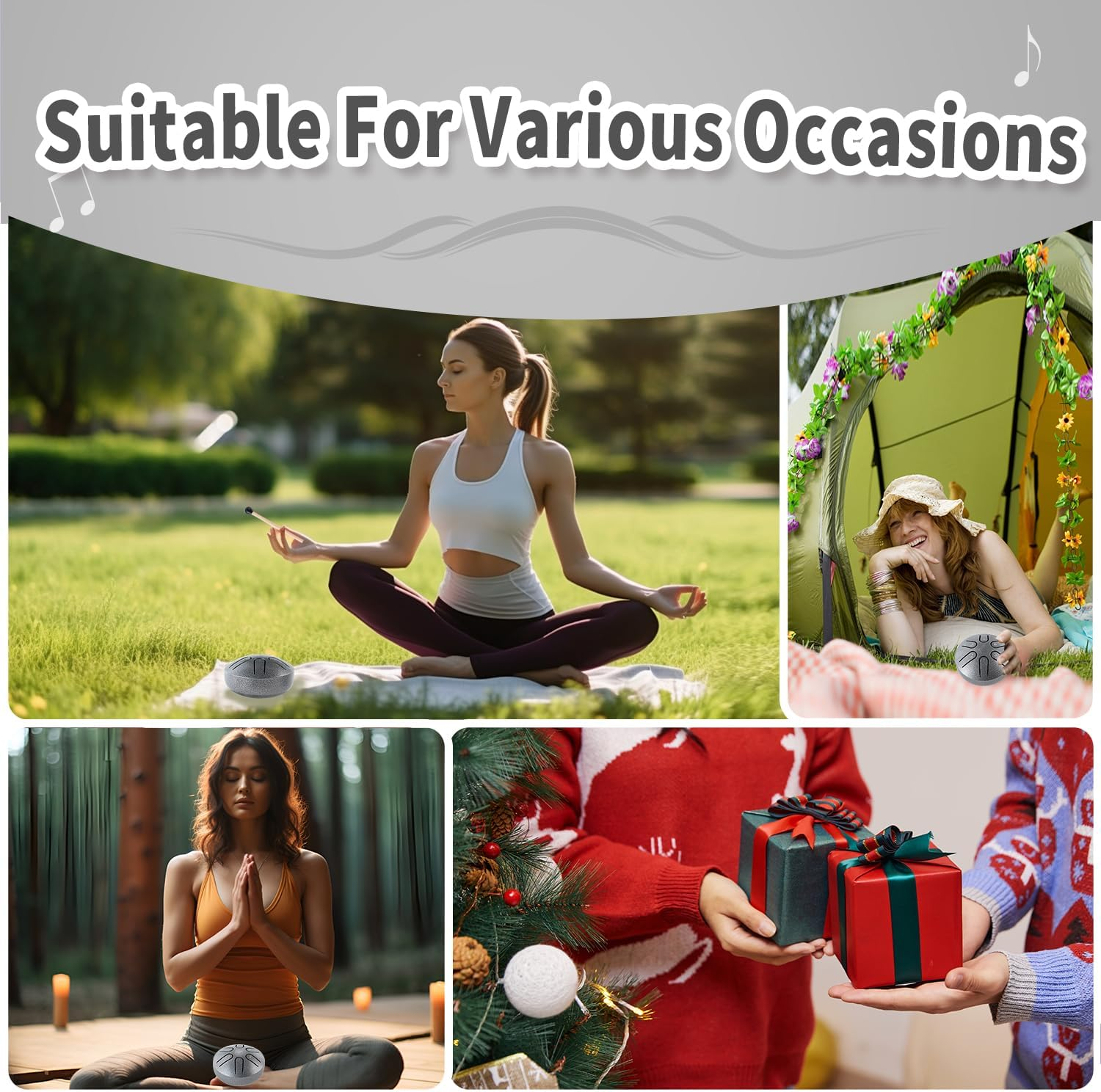 Yahpetes Steel Tongue Drum Musical Percussion Instrument Metal Rain Drum for outside 3 Inch 6 Notes C-Key for Meditation Yoga Education Percussion with Bag, Music Book, Mallets (3"6 Tone, Silver) image number 6