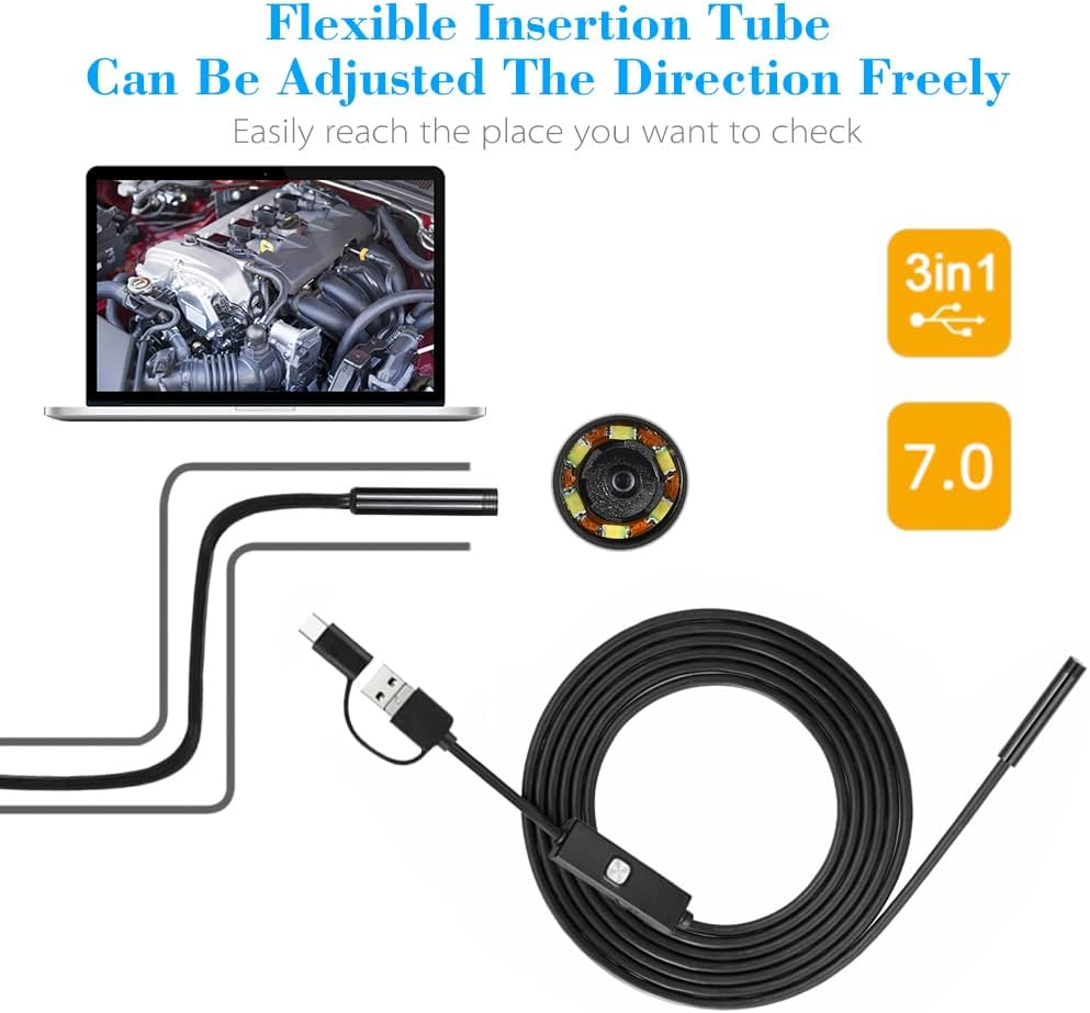 Industrial Endoscope Camera,Endoscope 0.3MP Industrial Endoscope 3 in 1 Endoscope with Adjustable Leds 2 Meters 2 - 5 image number 3