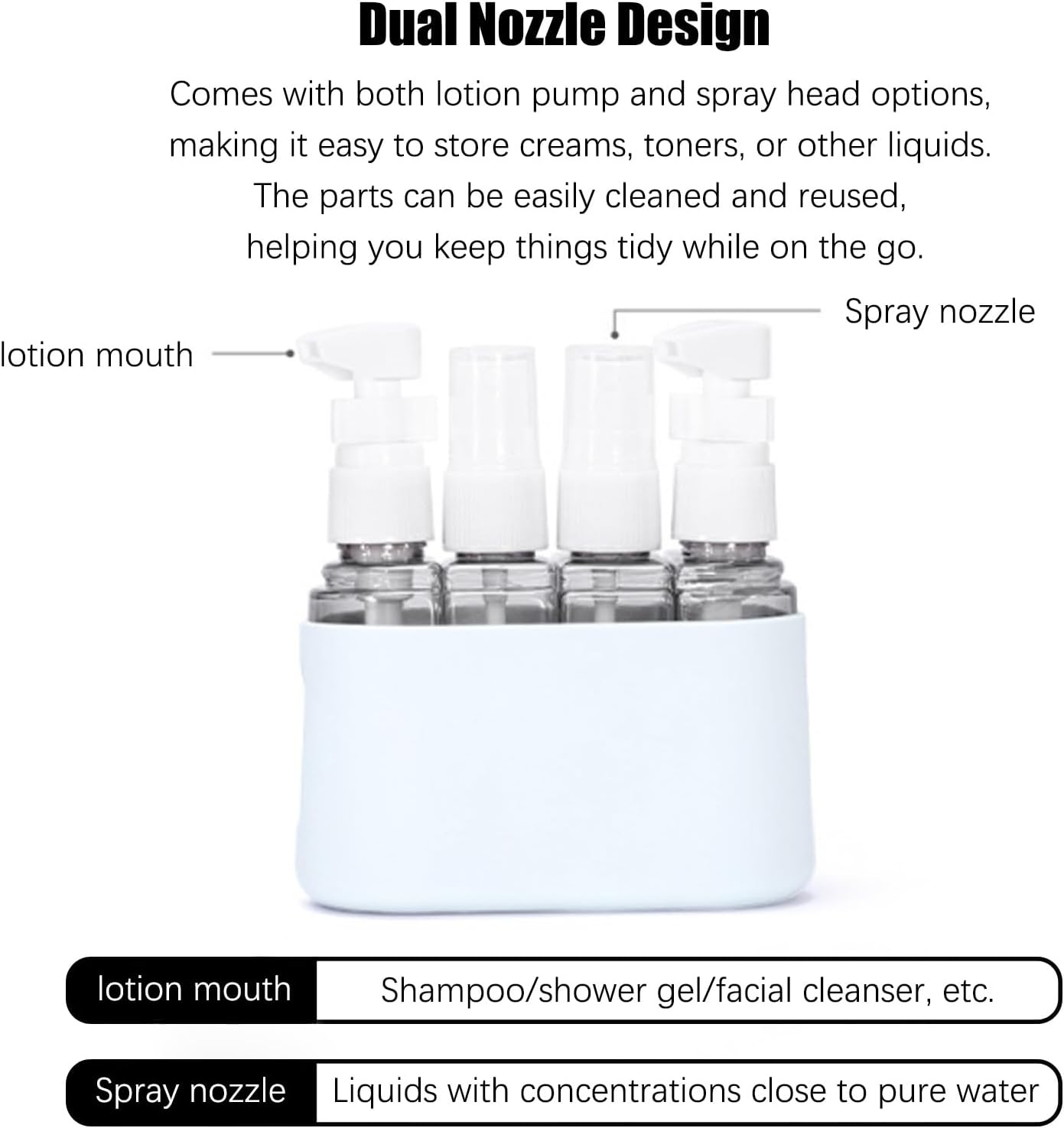 Mini Shampoo Dispenser Portable Travel Bottle Set, up to 4 in 1 Travel Pump Bottles Dispenser Bottles,Leak Proof Reusable Travel Bottles for Toiletries Refill, Shampoo Lotion Liquid (Gray, 2 in 1)