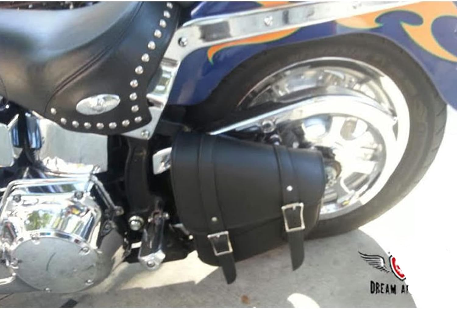 GARGOYLE BELLS Motorcycle Saddle Bags Leather Solo Swing Arm Bag for Softails and Choppers Motorcycle Luggage Bags Left Side Bag for Motorcycle