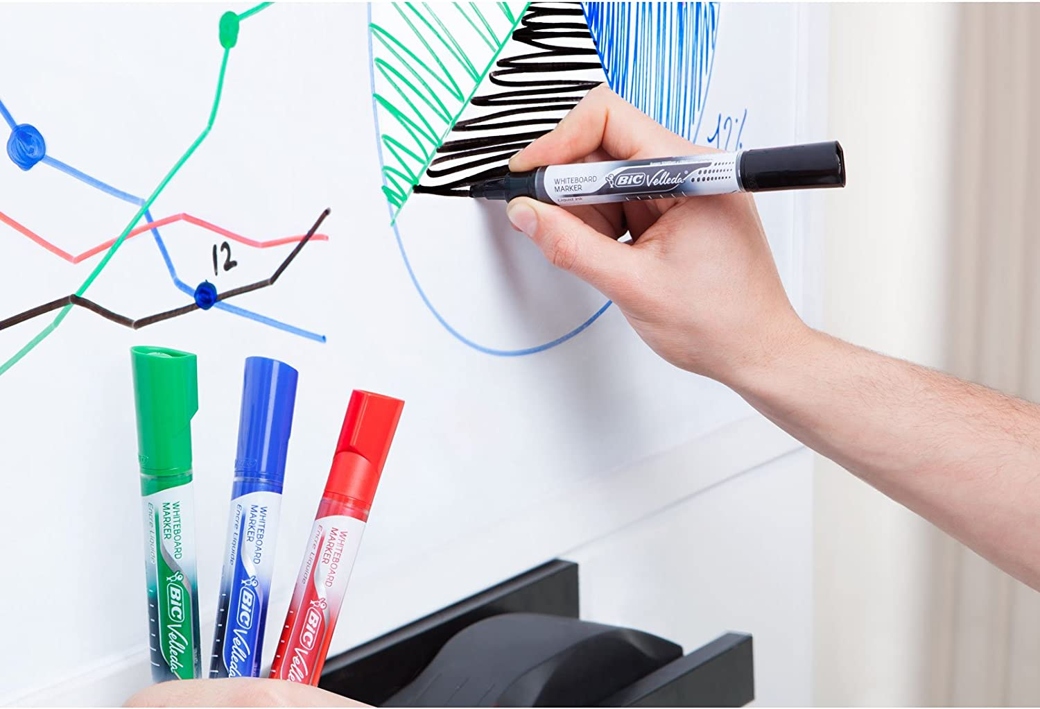 BIC Velleda Liquid Ink Dry Wipe Pocket Markers - Black (Pack of 12)