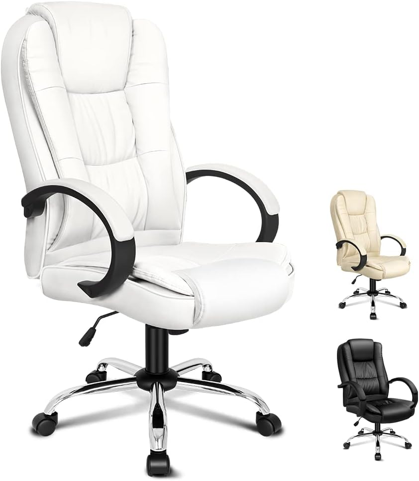 ALFORDSON Office Chair with 150&deg; Recline and SGS Listed Gas-Lift, Ergonomic PU Leather Executive Chair with TUV Certified Wheel for Computer Desk, Swivel Gaming Chair for Max 150Kg (Classic White)