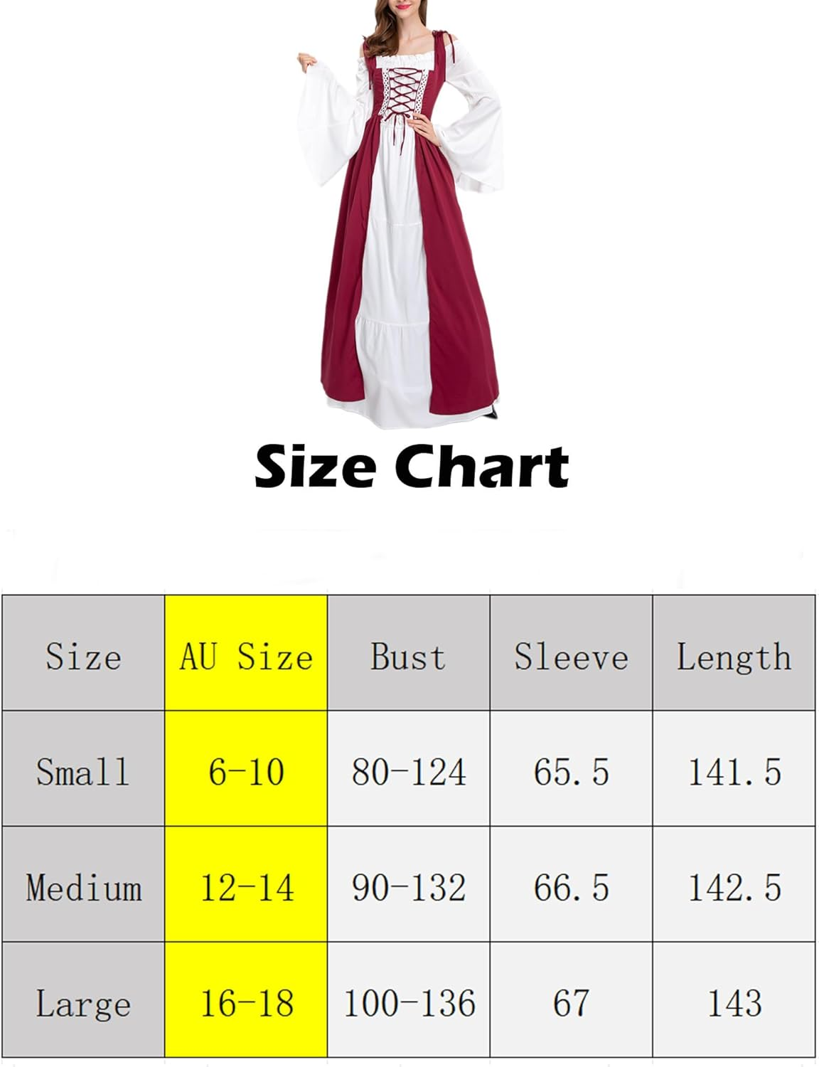 Medieval Renaissance Costume Dress for Women Halloween Cosplay Party Maxi Dresses image number 5