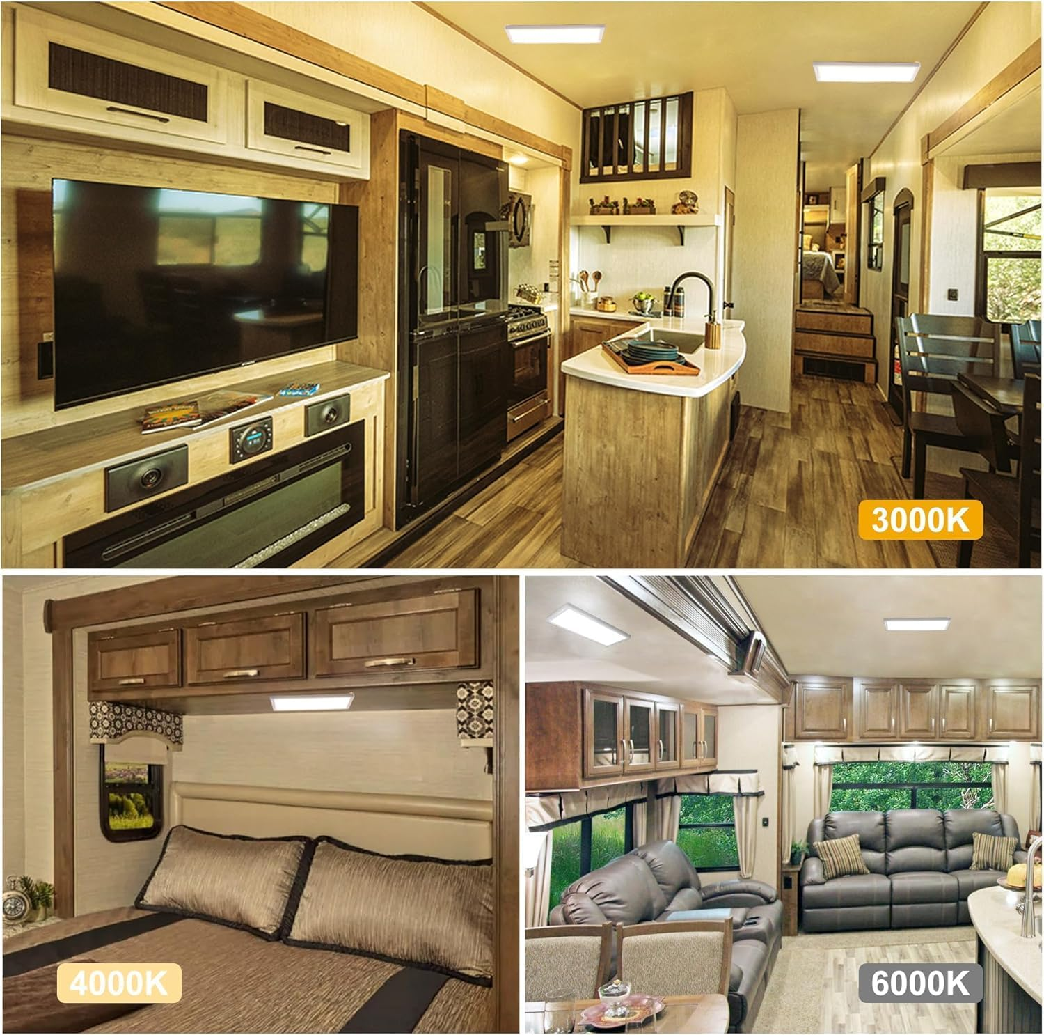 12V/24 RV Lights Interior,156Leds 15W 1500LM 3 Color Dimmable Super Bright LED Ceiling Dome Light Panel Light for Caravan Camper Travel Trailer Motorhome Sailboat Yacht image number 1