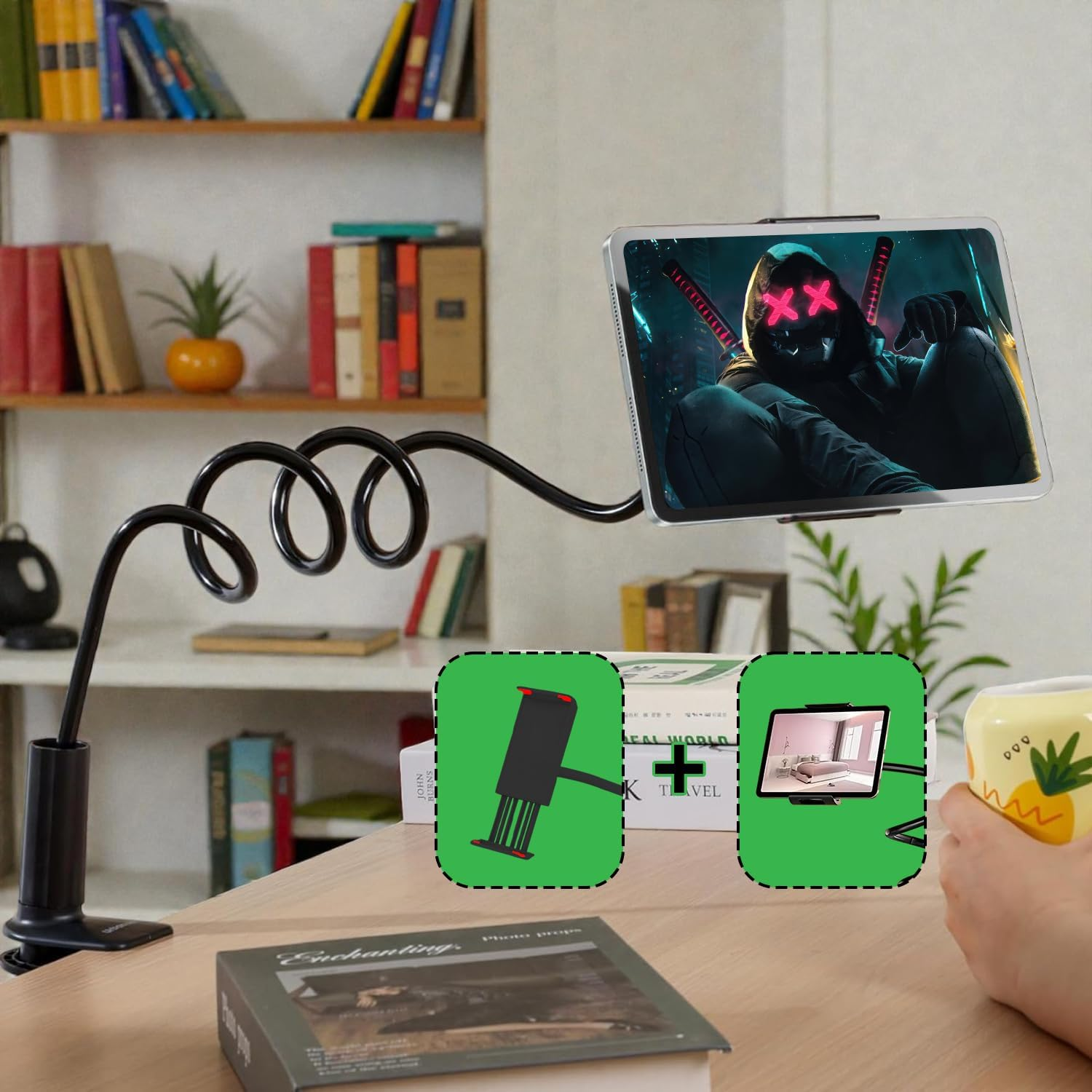 Gooseneck Phone Holder for Bed & Desk, Flexible Long Arm 360 Adjustable Clamp Clip Mount for Iphone Kindle Androids, Overhead Bedside Phone Stand, Ideal for Reading & Filming (White)