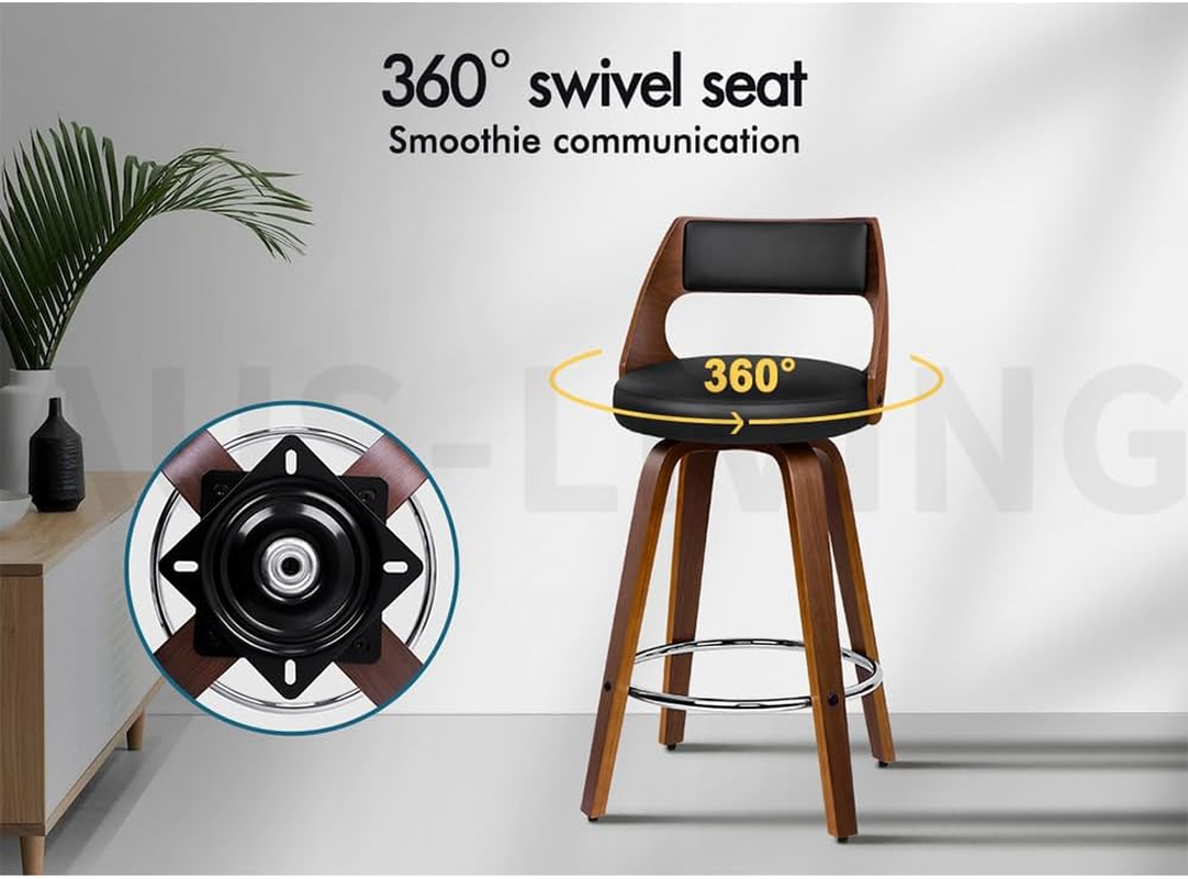 ALFORDSON Bar Stools 4 X Swivel Kitchen Stool 65Cm Seat Height Wooden Counter Stool with Footrest and Adjustable Leg Levelers Leather Leather Dining Chairs for Home Bar Dining Room, Eden Black image number 5