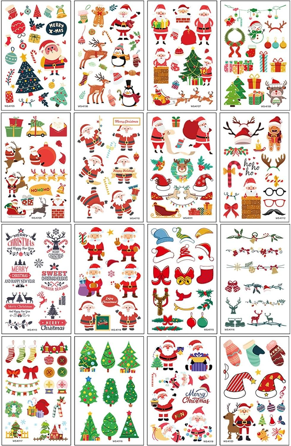 Temporary Tattoo for Kids Adults, 210 PCS Xmas Waterproof Body Stickers, Face Fake Tattoos Kit, Cute Tattoo Decorations, Birthday Party Favor Supplies Decor for Boys Girls Children Holiday Christmas