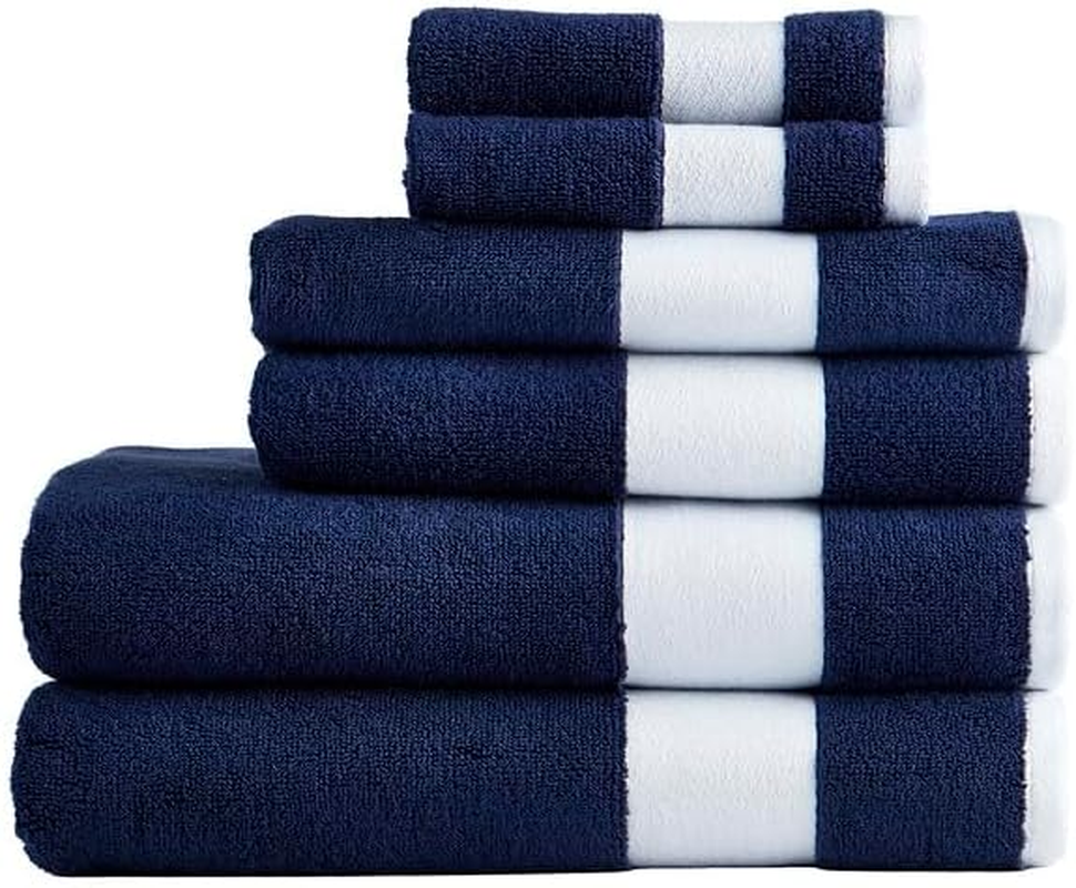 Lacoste Sport Stripe 6-Piece Luxury Cotton Towel Set &ndash; Made with 100% Soft Supima Cotton, Absorbent & Quick-Drying, Includes 2 Bath Towels, 2 Hand Towels, 2 Washcloths, Navy - Green image number 6