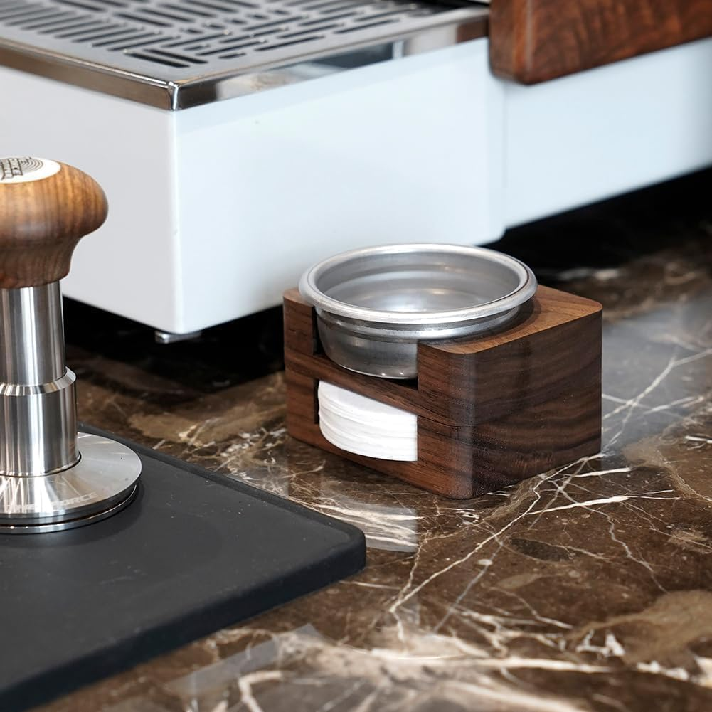 Watchget Espresso Paper Filter Holder Coffee Filter Storage Container Coffee Filter Dispenser Compatible with 51Mm/53Mm/55Mm/58Mm round Disposable Puck Screen Paper Filters, Wood image number 4