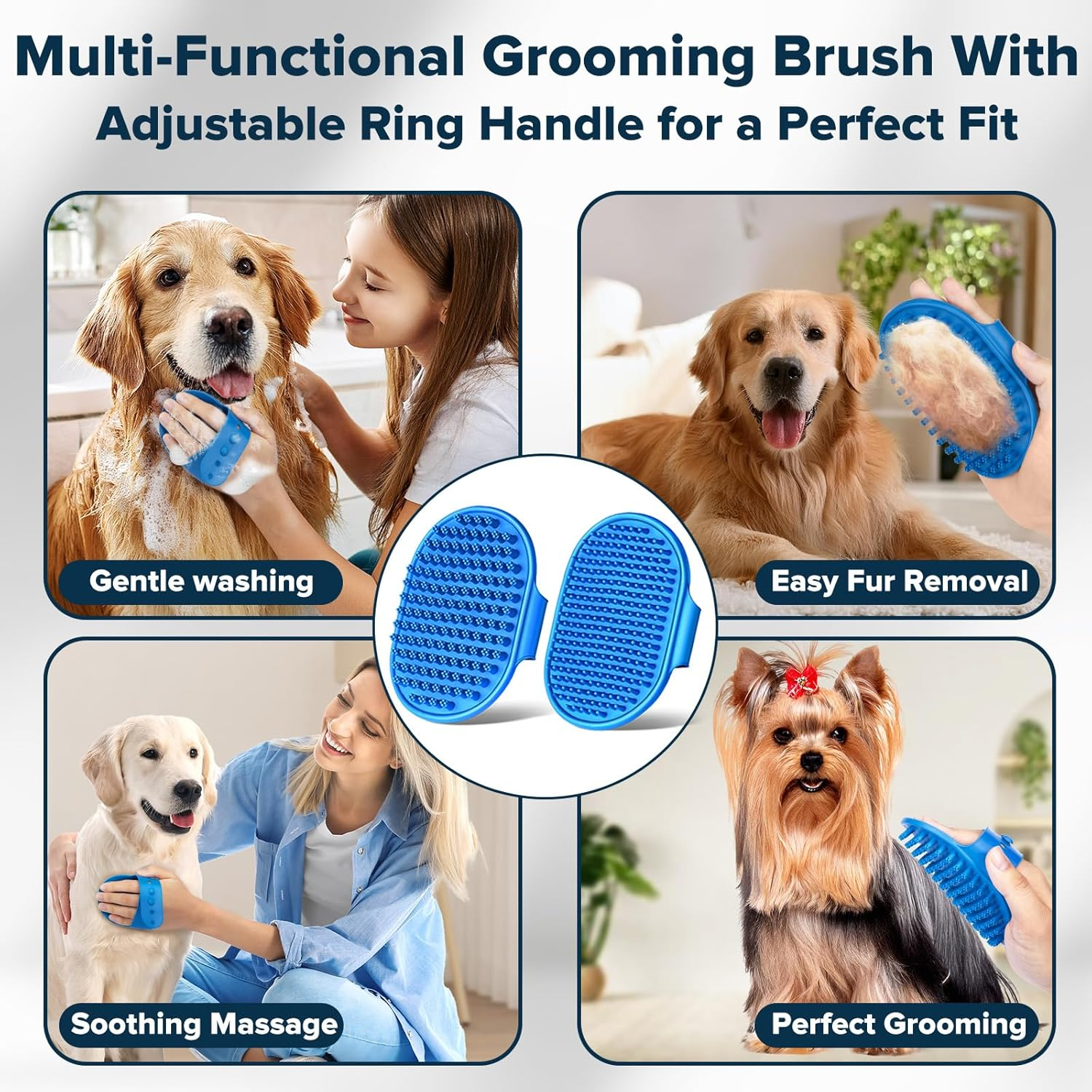 Augwind 6PCS Pet Grooming Kit | Dog Washing Gloves | Dog Bath Brush | Dog Bath Gloves | Dog Shampoo Brush | Pet Grooming Gloves | Cat Bathing Supplies | Dog Bath Supplies (Navy Blue) image number 1