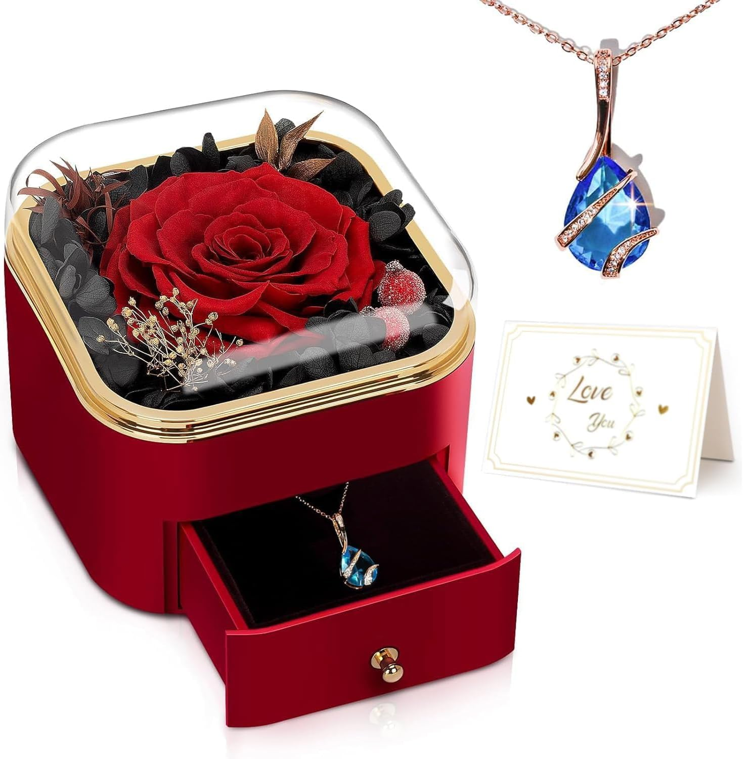 Birthday Day Rose Gifts for Women, Preserved Real Eternal Roses Mom, Box with Necklace, Romantic Forever Roses for Grandma Wife Friend, Anniversary Day image number 6