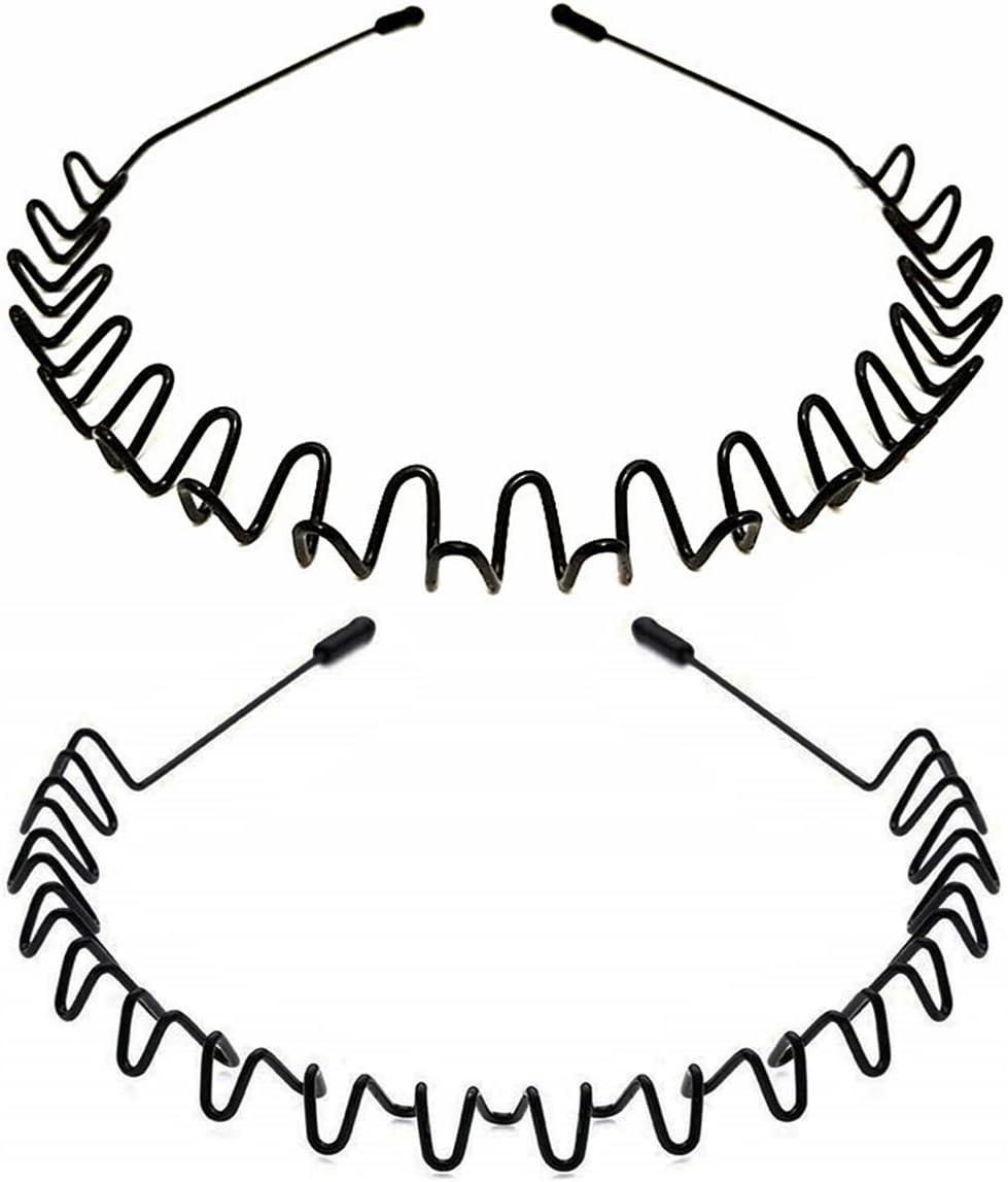 Bodbop XINGZHE Metal Hairband - Unisex Elastic Non-Slip Wavy Headband for Sports, Fashion, 2 PCS image number 6