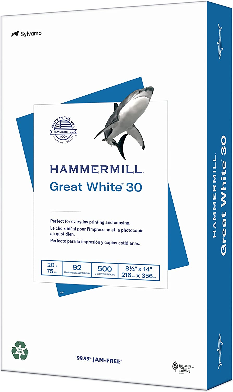 Hammermill Printer Paper, Great White 30% Recycled Paper, 8.5 X 14-1 Ream (500 Sheets) - 92 Bright, Made in the USA, 086704 image number 4