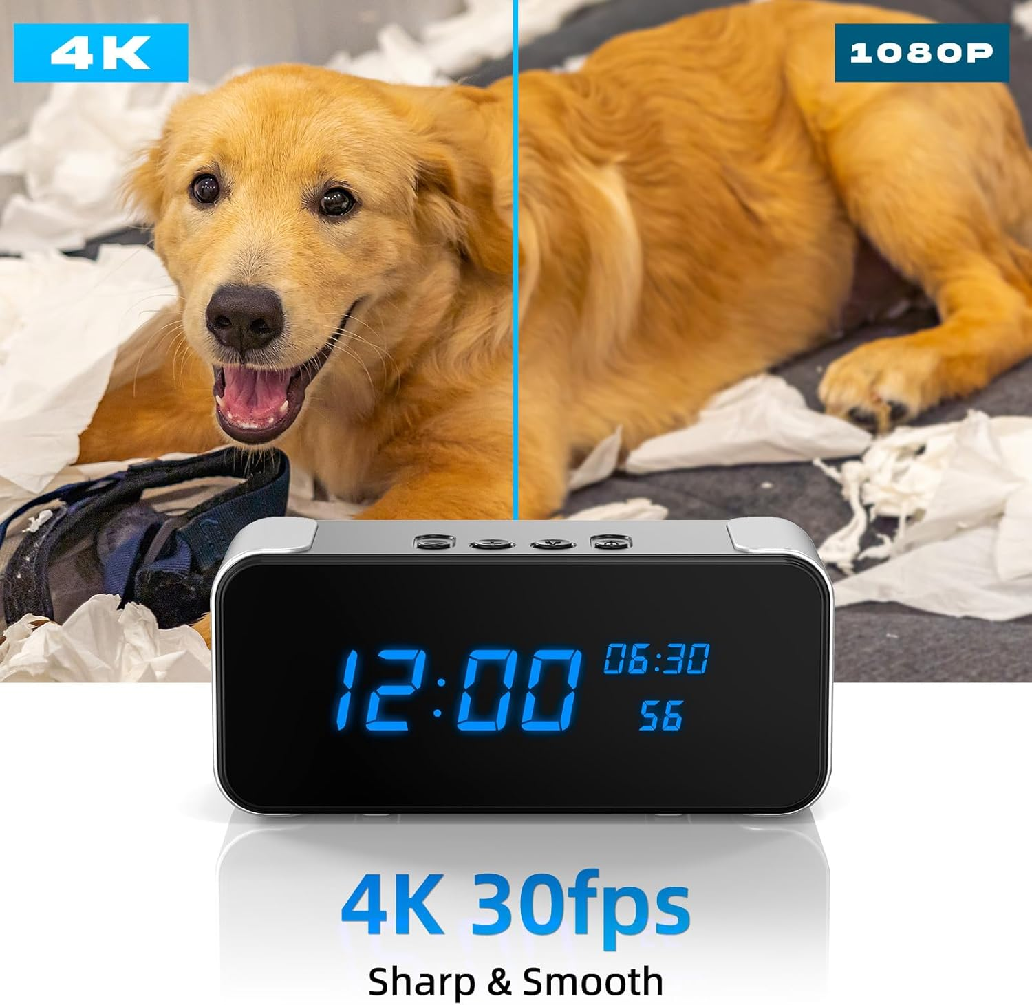 Tccbac Clock 4K HD, Wifi Wireless Indoor Security Camera with Bluetooth Speaker and Motion Detection | 150&deg; View Angle, Night Vision, Na/Nny Cam for Home/Office Surveillance image number 6