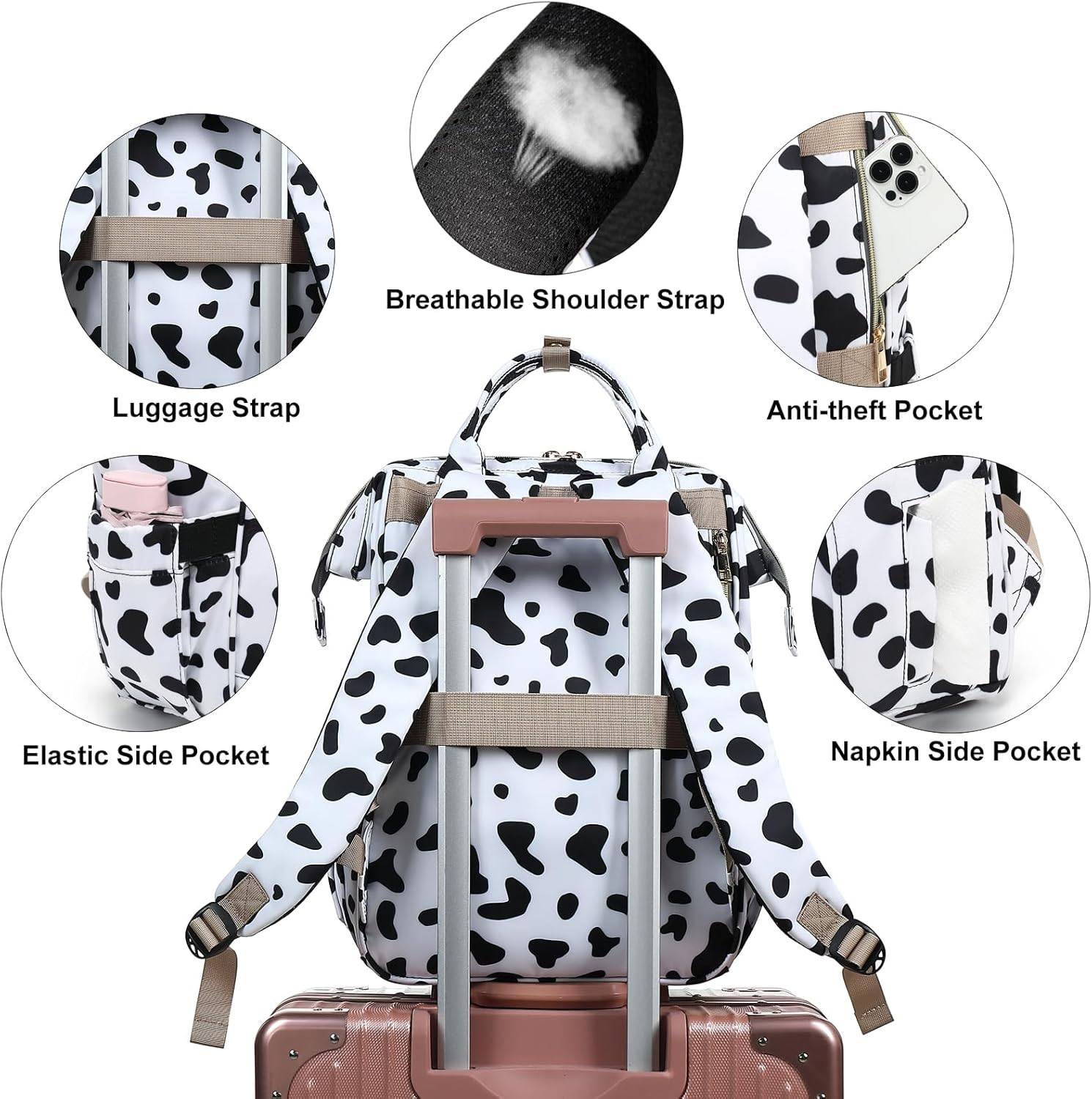 Fuyicat Insulated Lunch Laptop Backpack Backpack for Women, Girls School Backpack College Bookbags Picnic Cooler Backpack - Cow Print image number 4