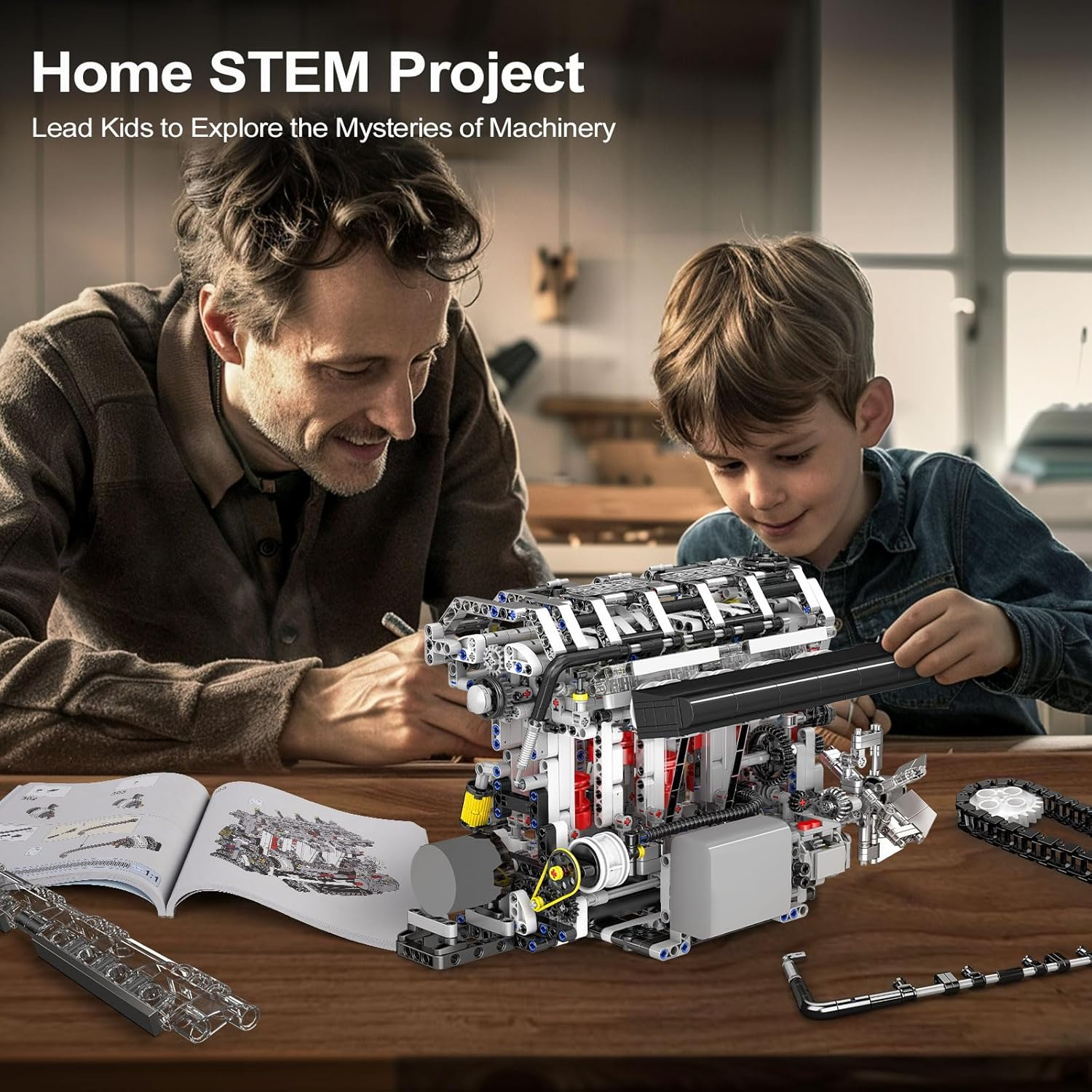 Mould King L4 Engine Building Kit - Build Your Own Engine Toy, Car Engine Replica, STEM Mechanic Engineering Model Construction for Teens 14+ Years (1787 Pcs) image number 2