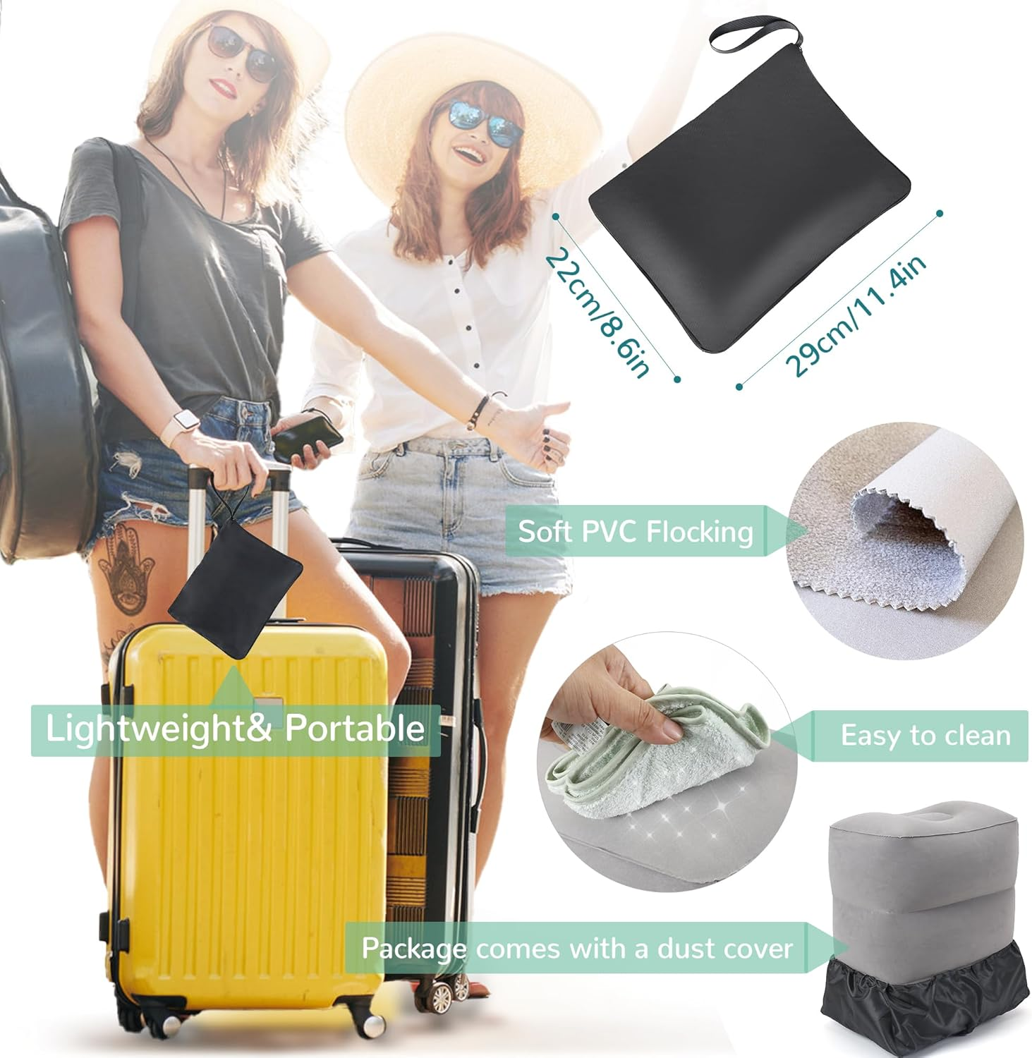 Inflatable Travel Foot Rest Pillow, Adjustable 3 Layers Height Leg Rest Pillow, Airplane Bed, Adults Travel Essentials on Plane, Trains, Cars, Office, Home (Grey, 1 PC) image number 2