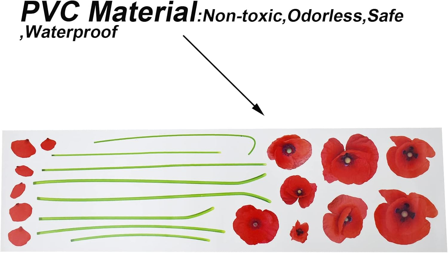 Maydahui Red Poppy Flower Wall Decals Beautiful Floral Wall Stickers (24 X 55 Inch) Peel and Stick Removable Art Mural Decor for Bedroom Living Room TV Sofa Background image number 4