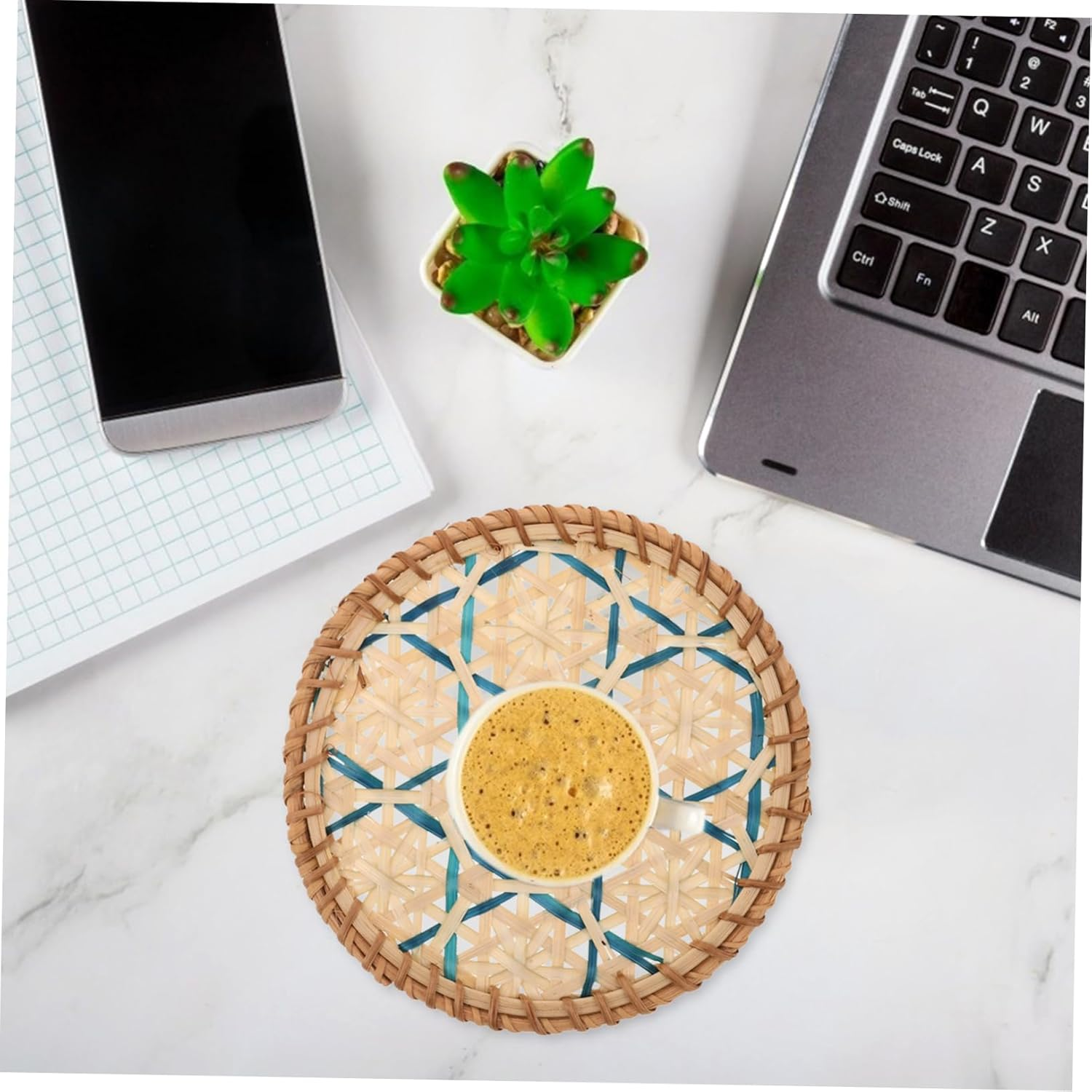 Rustic Woven Rattan Coaster Heat Insulation Mat for Coffee Bar Tea Cup Holder image number 4