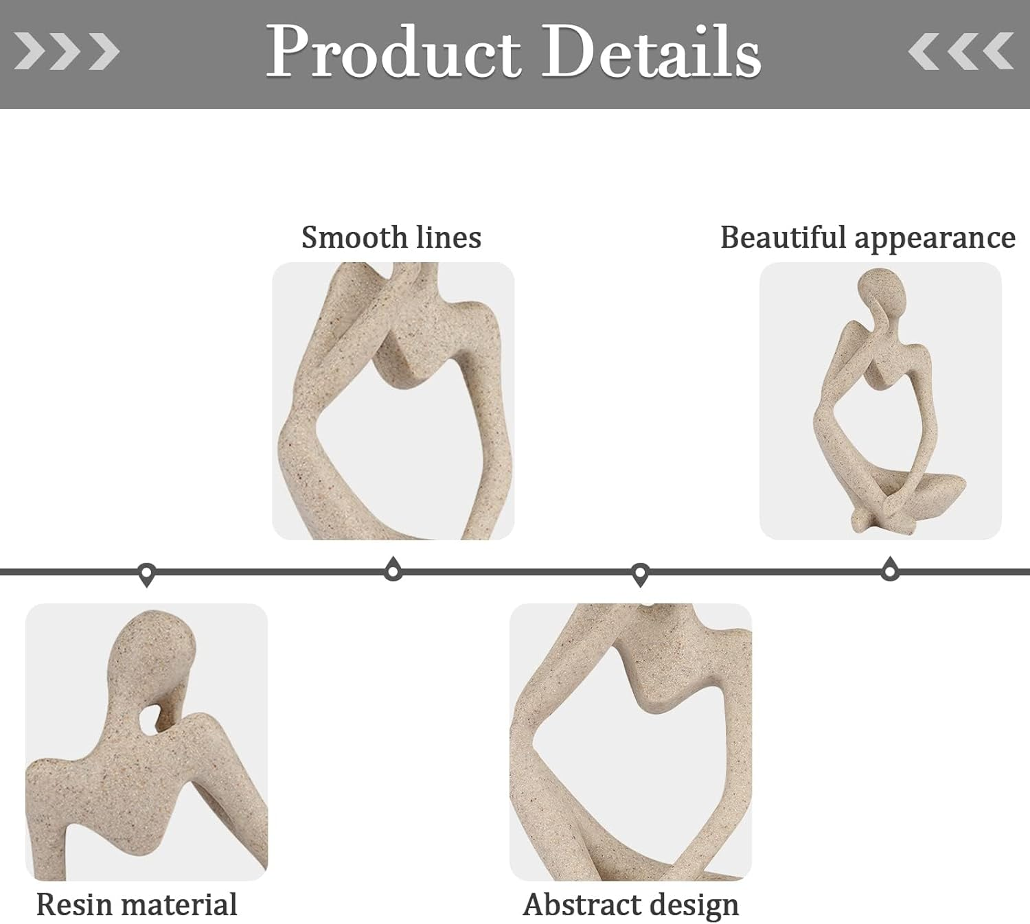 Heatunk Sandstone Resin Thinker Style Abstract Sculpture Statue - Collectible Figurine for Home, Office, Bookshelf, Desktop Decor-Small Sandstone Left image number 5