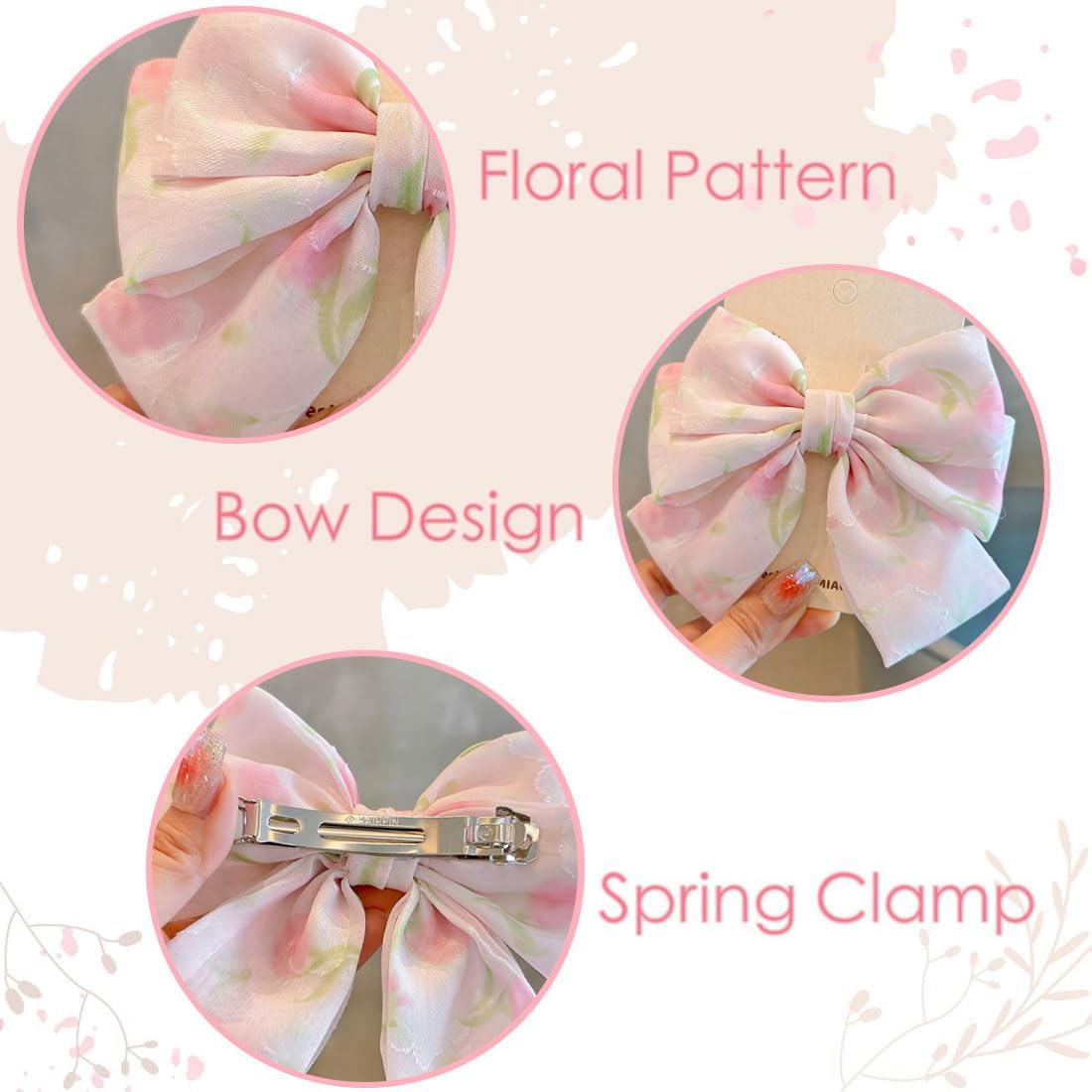 YUZNA 1 X Hair Bow Hair Clip with Bow, Bow Hair for Girls and Women (Pink) image number 1