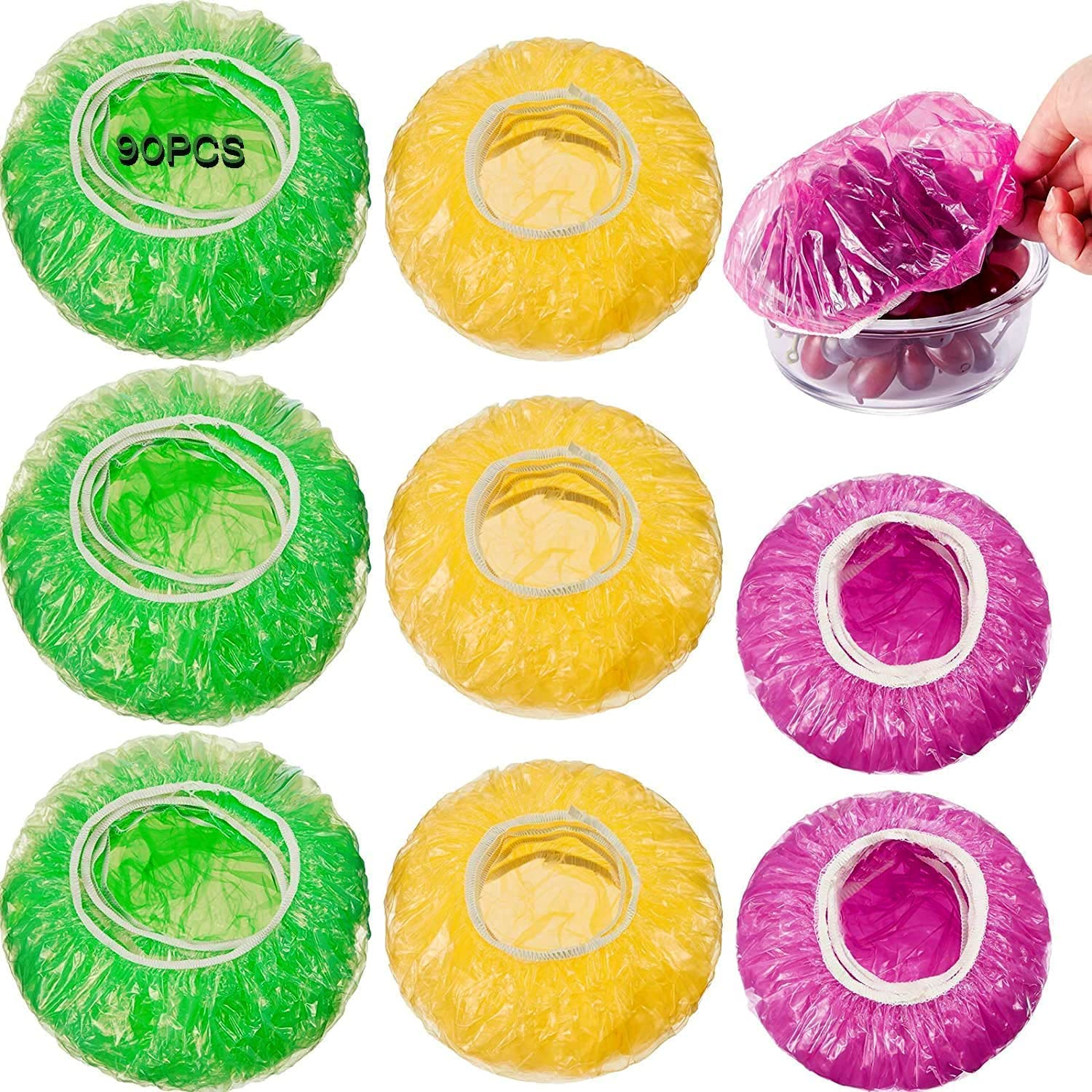 90 Pcs Reusable Colorful Elastic Food Covers, 5.9"/8.27"/10.63" Food Storage Covers Plastic Bowl Covers for Home, School, Office, Party, Festival, Picnic image number 4