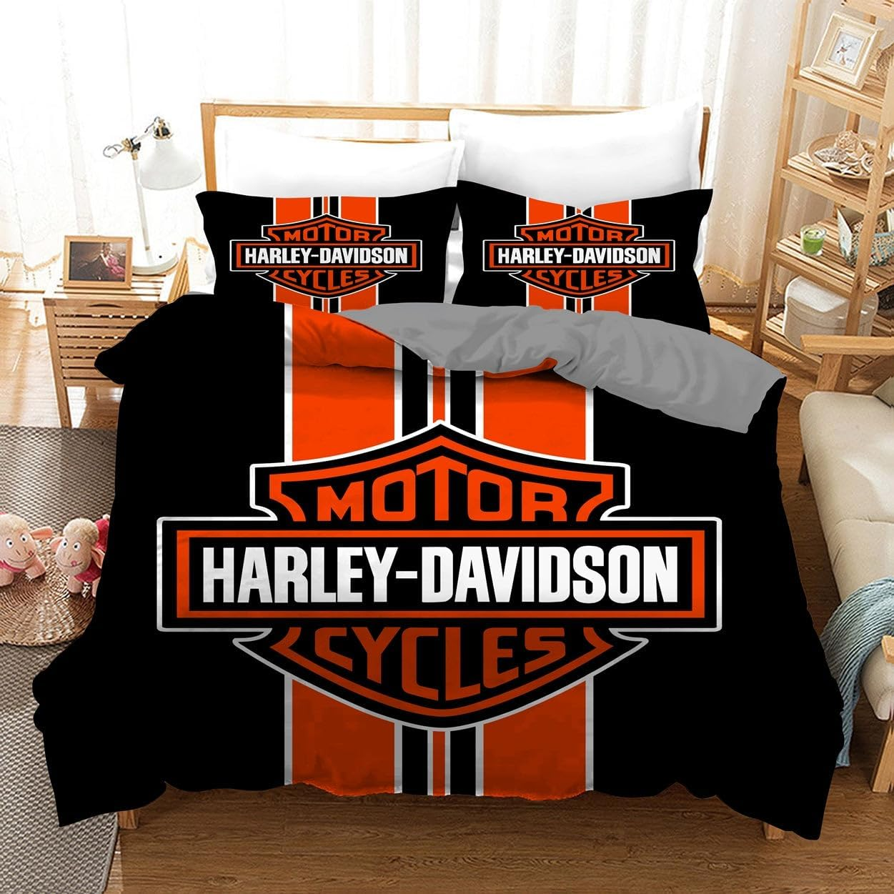 Harley Quilt Doona Duvet Cover Pillow Case Set Queen, 2 Pillow Cases