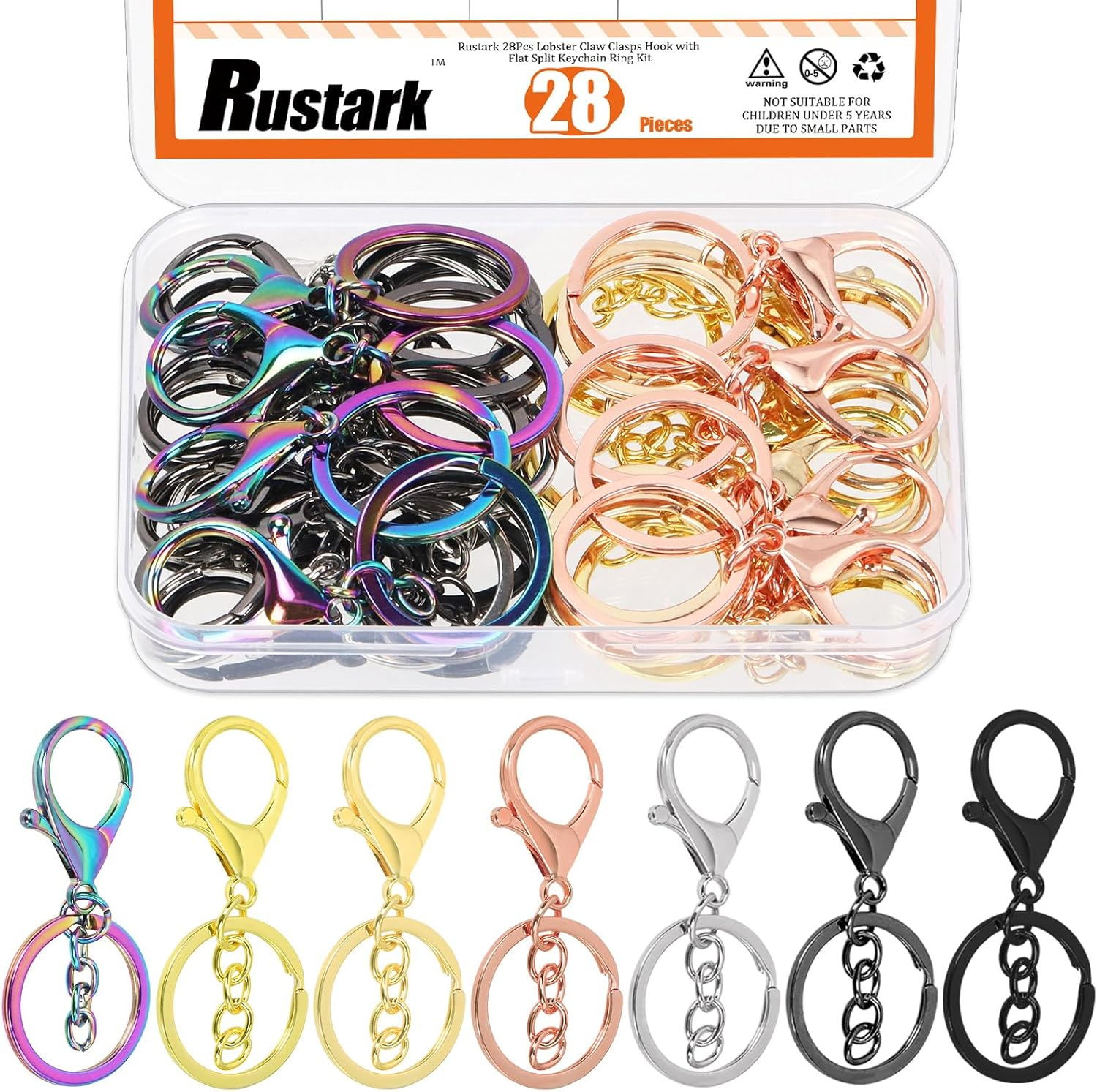 28Pcs 7 Colors Lobster Claw Clasp Keychain Set Swivel Snap Hooks with Key Chain Rings Swivel Trigger Clips with Flat Split Ring Keychain Making Kit for DIY Craft Jewelry Making