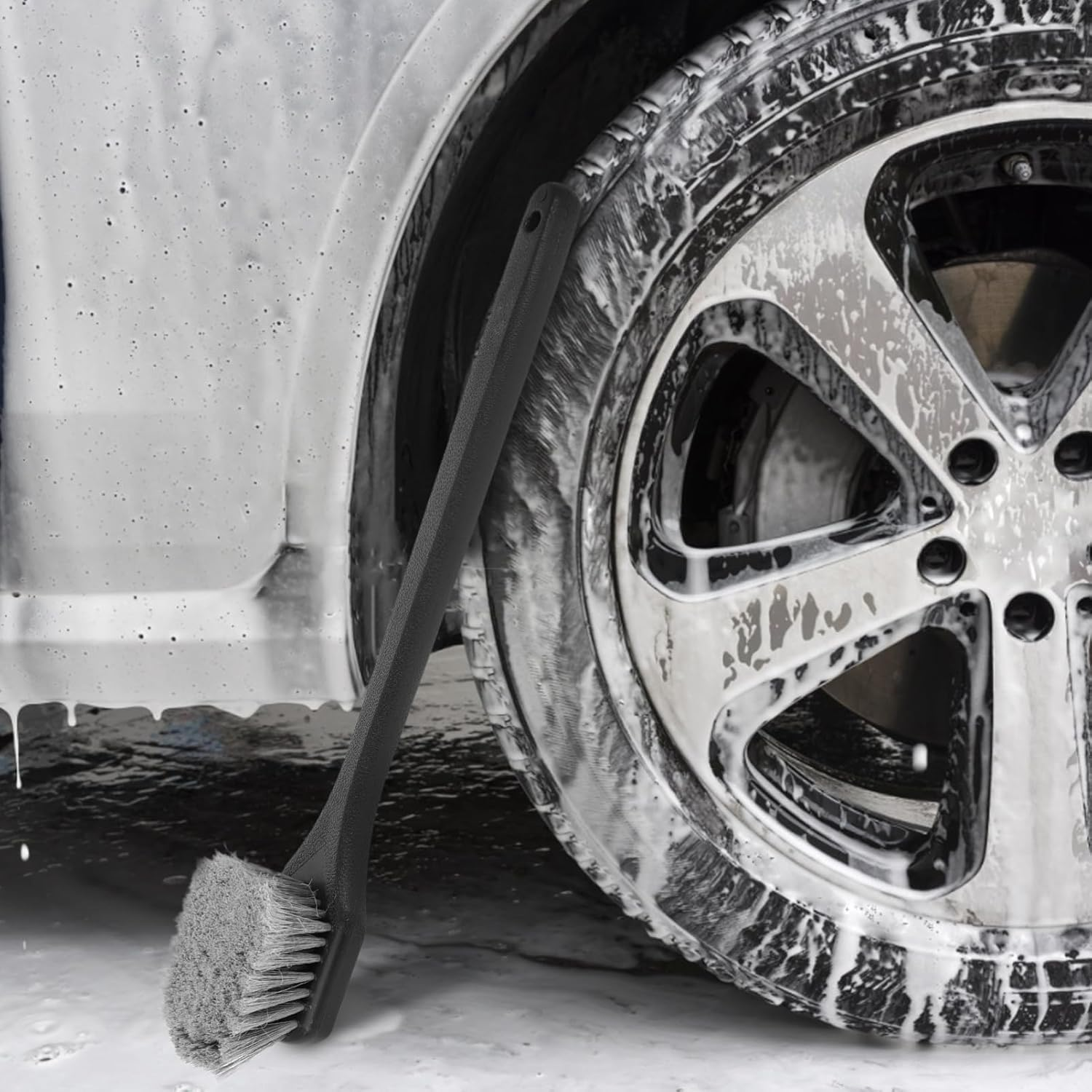 GARVALON Long Handle Rim Cleaning Brush with Strong Plastic Handle Tire and Wheel Brush for Car Detailing Suitable for Automotive Tire Care and Rim Cleaning image number 4