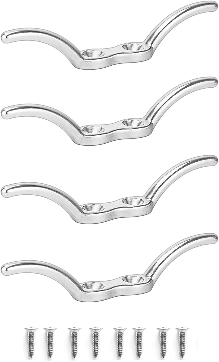 Auto-Plaza 4Pcs 4.5" (11.4Cm) Boat Rope Cleats, 316 Stainless Steel for Boats Accessories Boat Securing Tie down W/Mounting 8 Screws image number 1