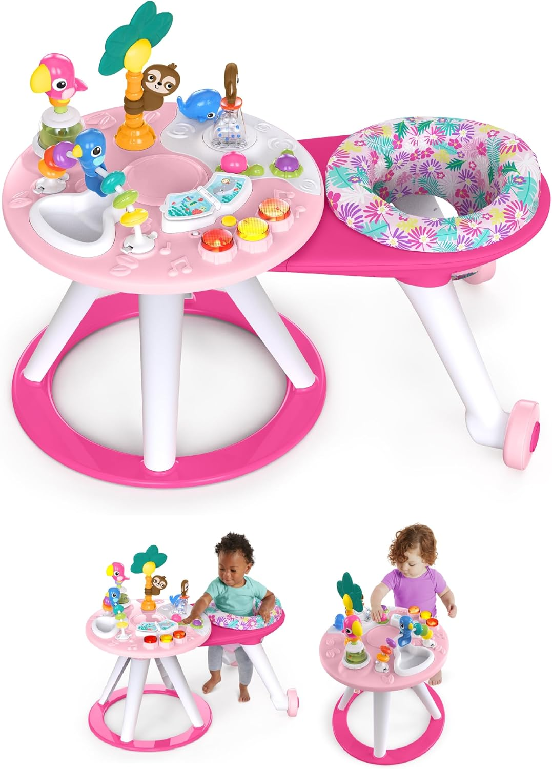 Bright Starts around We Go 2-In-1 Walk-Around Baby Activity Center & Table, Tropic Coral, Age 6 Months and Up