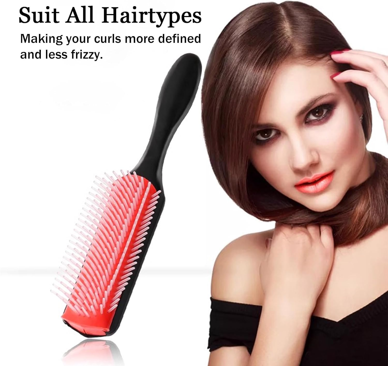 9-Rows Cushion Nylon Bristle Hair Brush Women Men Curly Wet or Dry Hair Classic Detangling Brushes for Separating Shaping Defining Curls Blow-Drying Styling Detangling image number 2
