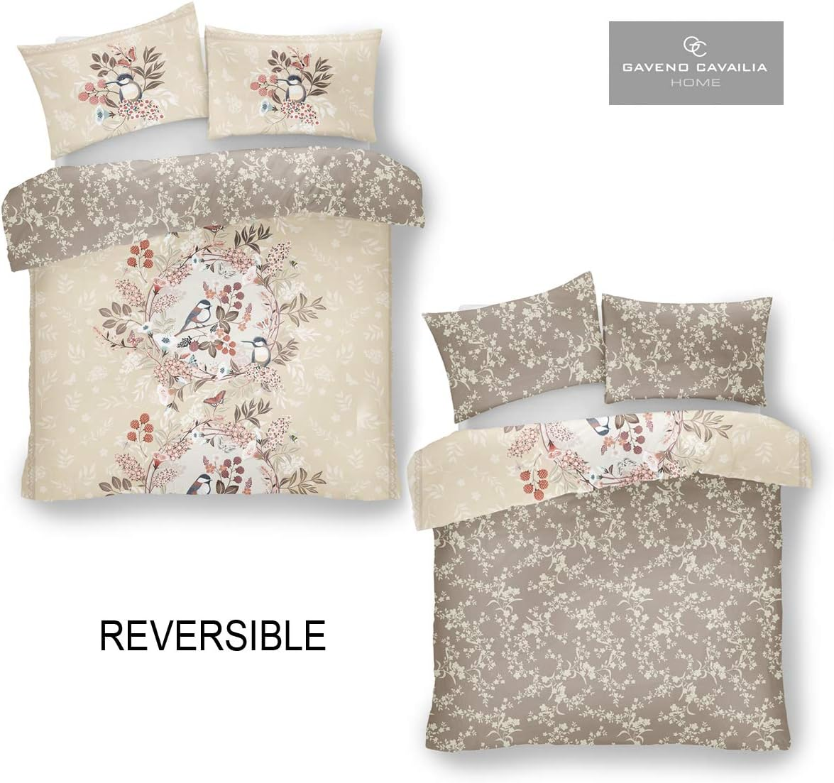 GC GAVENO CAVAILIA Luxury Printed Duvet Cover, Polycotton Reversible Bedding Quilt Set, Wisteria-Cream/Natural, Double image number 2