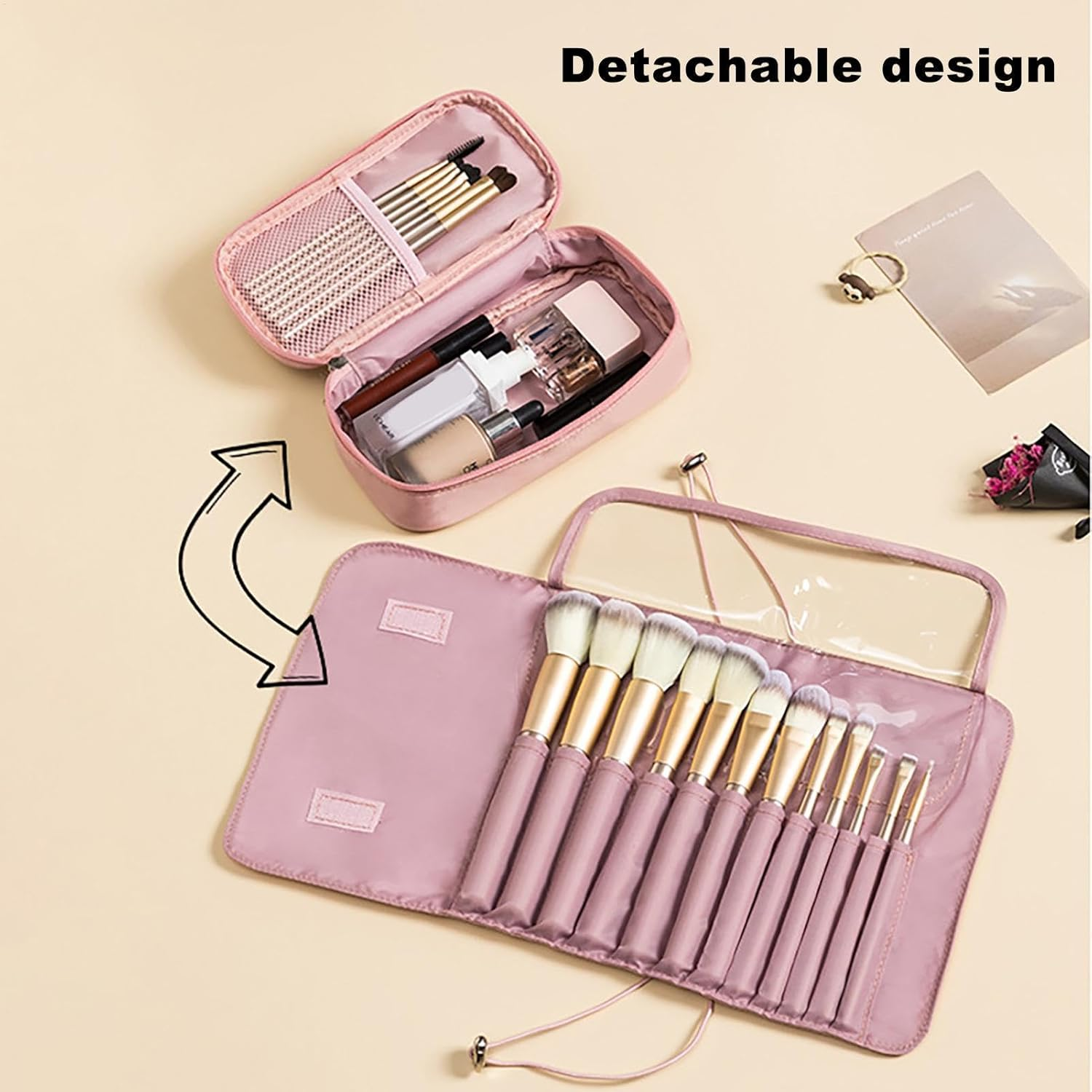 Makeup Brush Holder, Travel Makeup Brush Organizer | Cosmetic Brush Case on Wheels - Roll Makeup Brush Bag Pouch Holder Brush Case, Pink, Se R&eacute;f&eacute;rer Au Descriptif, Refer to Description - Pink image number 2