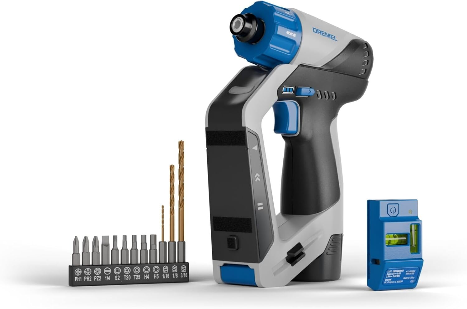 Dremel Blueprint 12 V 3 in 1 Cordless Screwdriver/Drill and Brushes Kit with Detector, Removable Laser Level, 9 X Screwdriver Tips, 1 X Multimaterial Drill Bit, Bubble Level image number 1