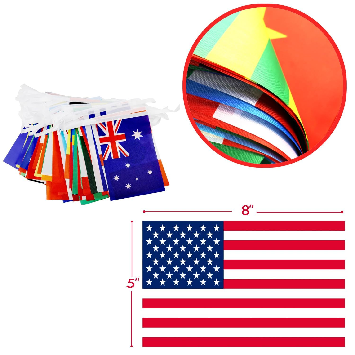 Premium Quality 200 Countries String Flag, Washable, 200Pcs 58M, Does' T Fade, International Flags, World Flag Banner Decorations for School, Garden, Sports Game Events, Grand Opening, Classroom, Party, 14 &times; 21Cm image number 1