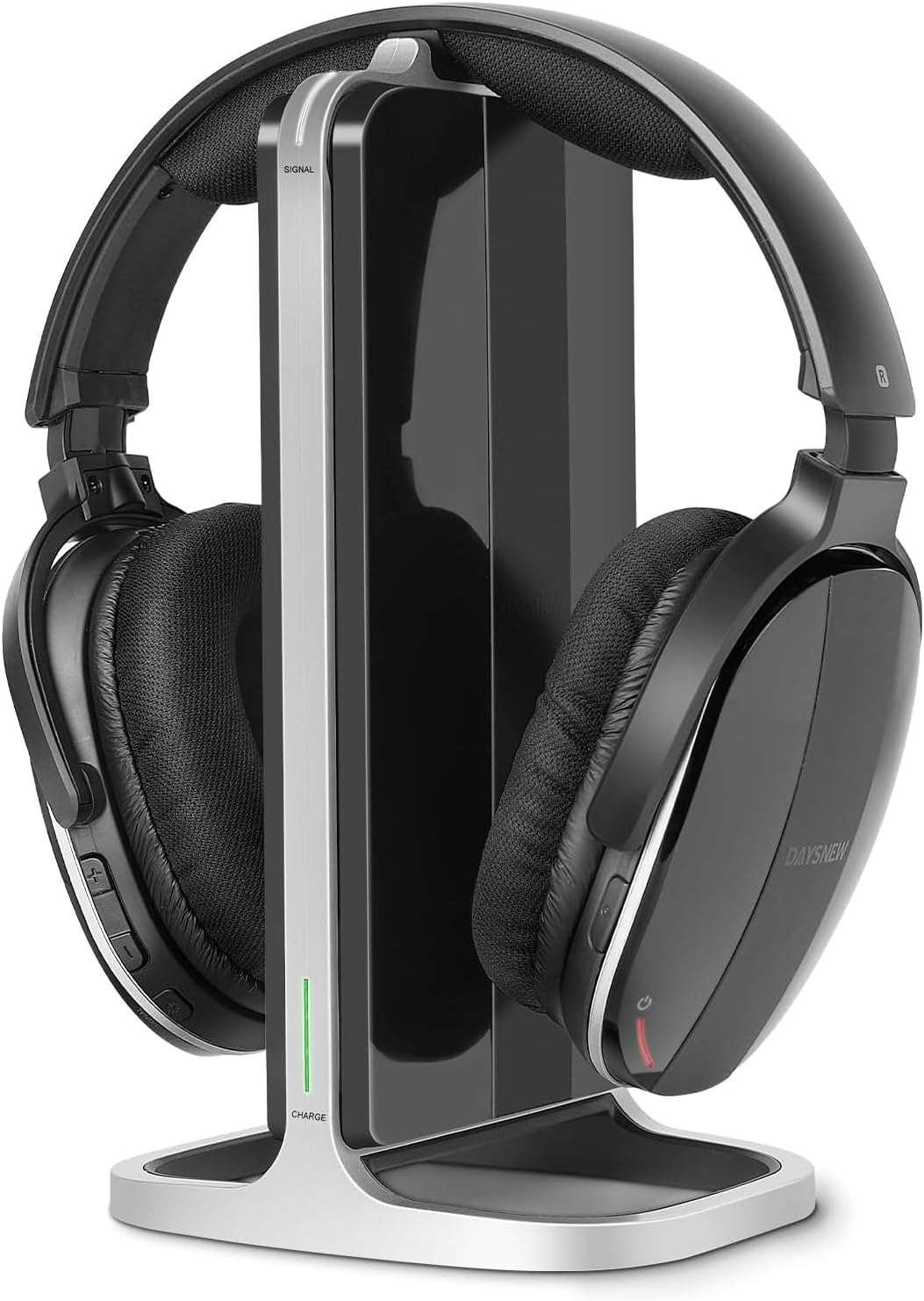 Wireless TV Headphones with Charging Station and RF Transmitter, Comfortable TV Headphones for Seniors, Compatible with All Tvs, Black and Silver