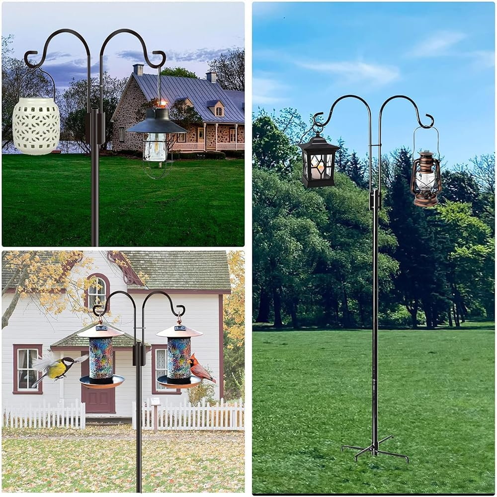 Double Shepherd Hooks for Outdoor &ndash; Heavy Duty Bird Feeder Pole with 5-Prong Base for Hanging Bird Feeders, Hummingbird Feeders, Lanterns, Plant Baskets, Garden Decoration image number 4