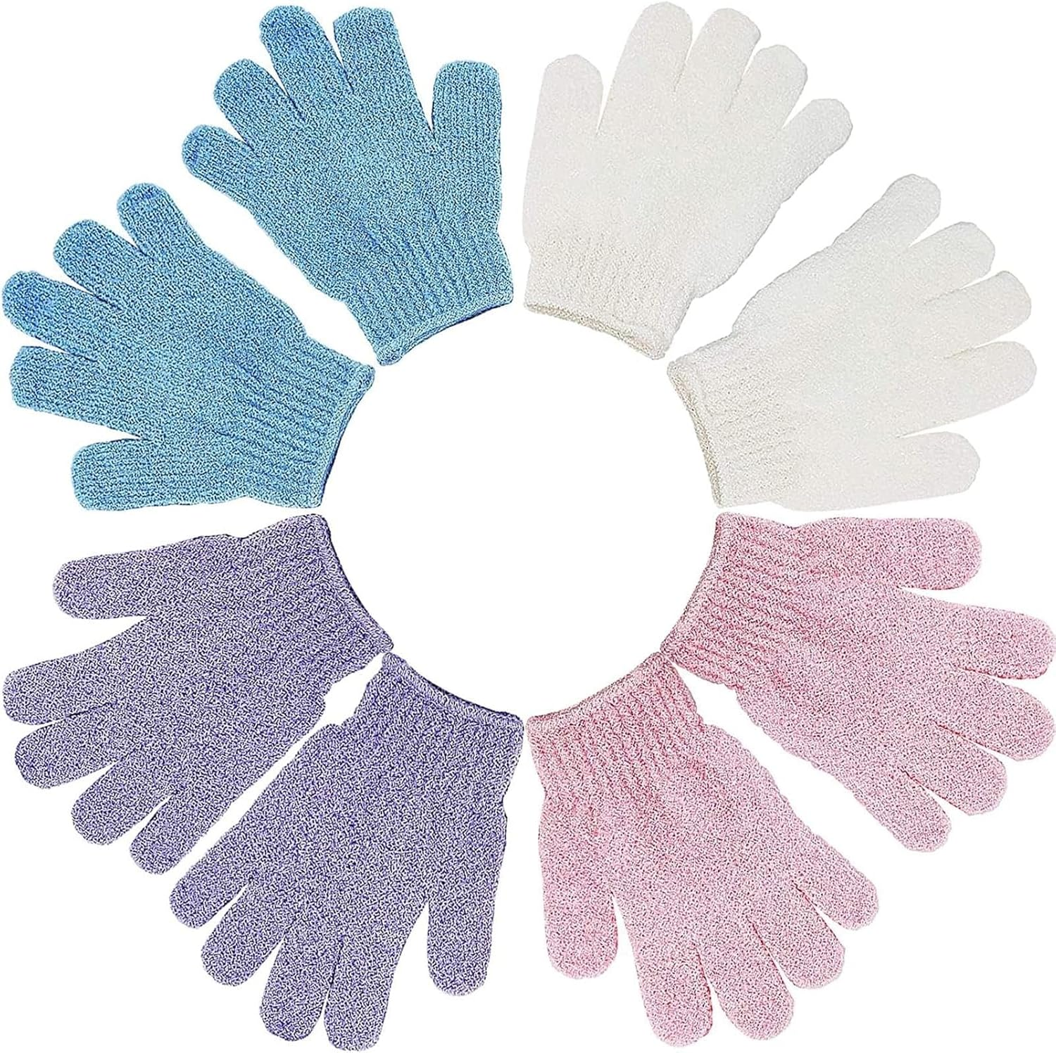 8 PCS Exfoliating Gloves, Double Sided Exfoliating Glove, Body Scrubber Shower Gloves, Dead Skin Cell Remover, Blue Pink White Purple, Nylon, 12X19Cm/4.72X7.48Inch image number 5