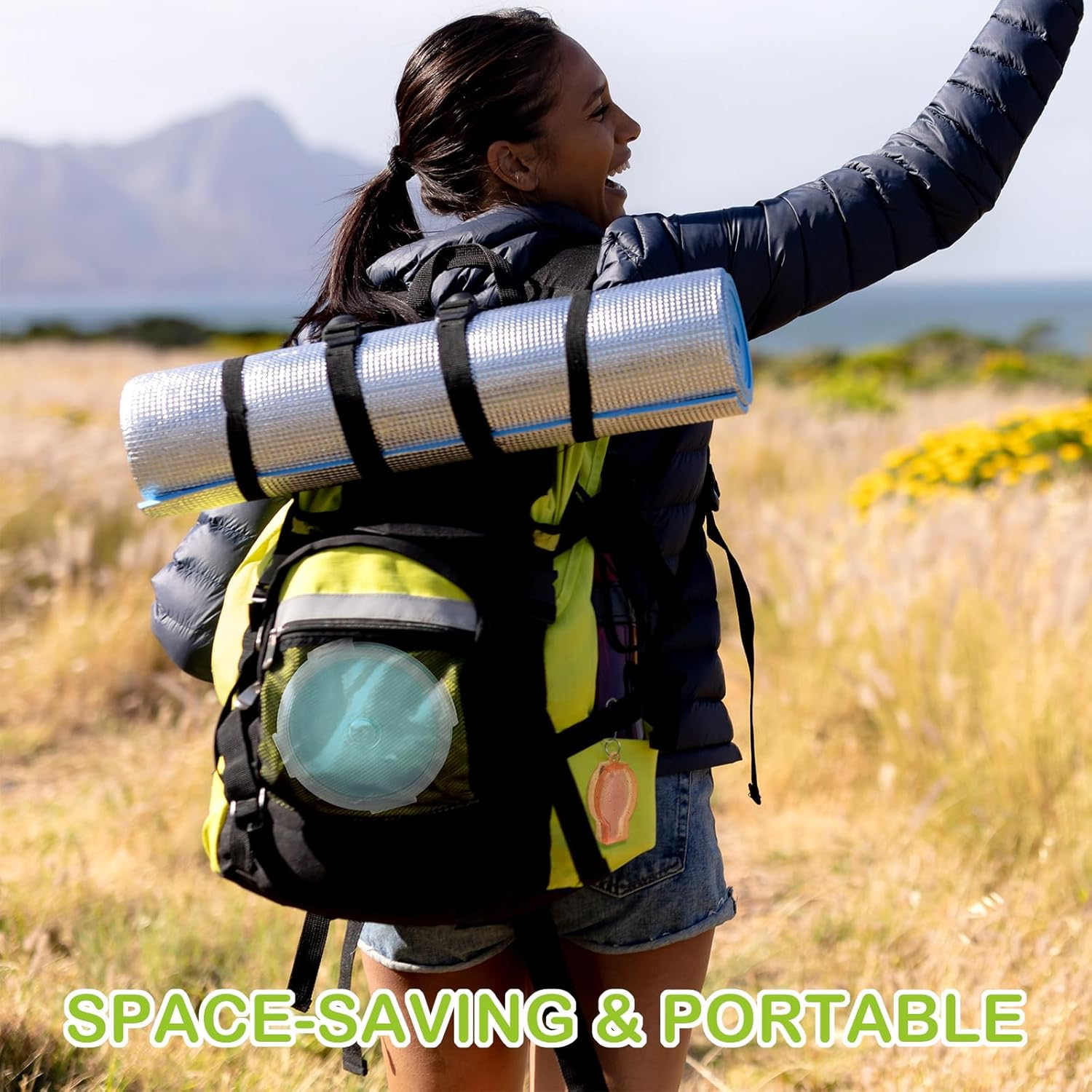 Suclain 4 Pcs Camping Bowl with Lid Collapsible Silicone Bowl Lunch Box Salad Bowl Expandable Food Storage Container Set Folding Travel Bowl for Hiking Heat (Red, Pink, Blue, Green,17, 12, 41, 27 Oz) image number 4