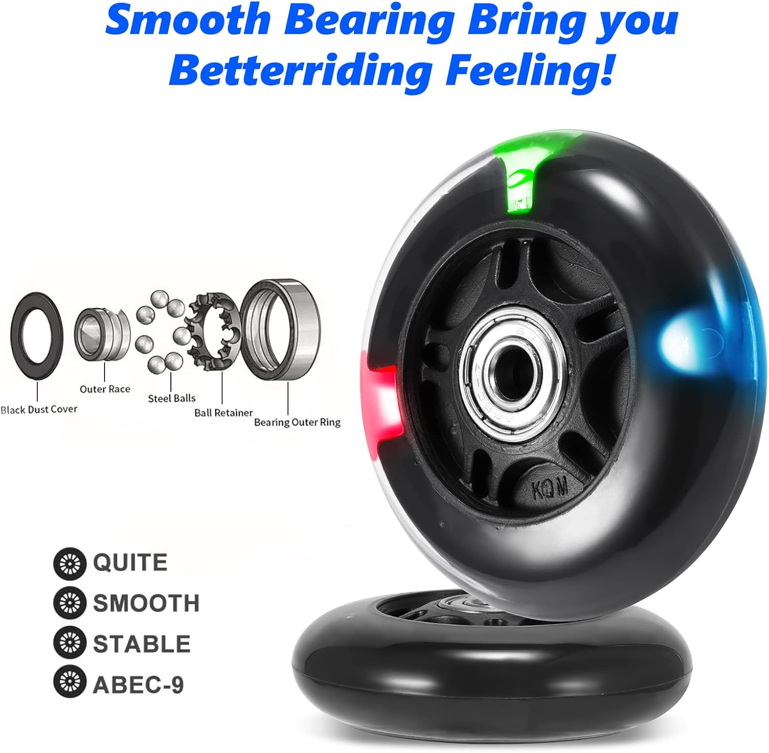 Scooter Replacement Wheels, LED Flash Wheel 80MM, Mini Maxi Micro Scooter Skate Wheels Flashing Roller Lights Back Rear ABEC-7 80MM for Kids & Teens Indoor Outdoor Skating (1Pc) image number 2