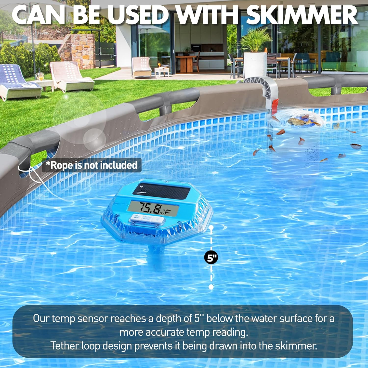 2025 Upgrade Digital Pool Thermometer Floating Easy Read, Solar Pool Thermometer with Dynamic Light Show, Large LCD Screen & IP68 Waterproof Pools Water Temperature Thermometers for Hot Tub image number 3