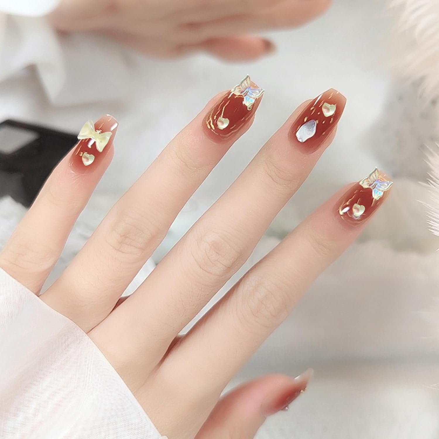 220Pcs Yellow 3D Nail Charms,Cute Resin Nail Art Charms for Acrylic Nail Decoration,Camellia Rose Flower Butterfly Bowknot Heart Bear Rabbit Star Sailor Moon Charm for Women Acrylic Nail Decor Supplies image number 2